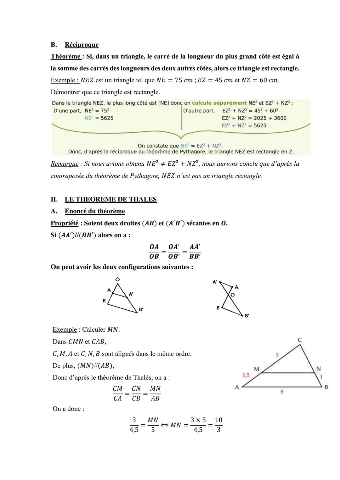 # FICHE DE REVISION – BREVET DES COLLEGES
ANNEE 2024 😊
I. LE THEOREME DU PYTHAGORE
A. Enoncé du théorème
Propriété : Dans un triangle rec
