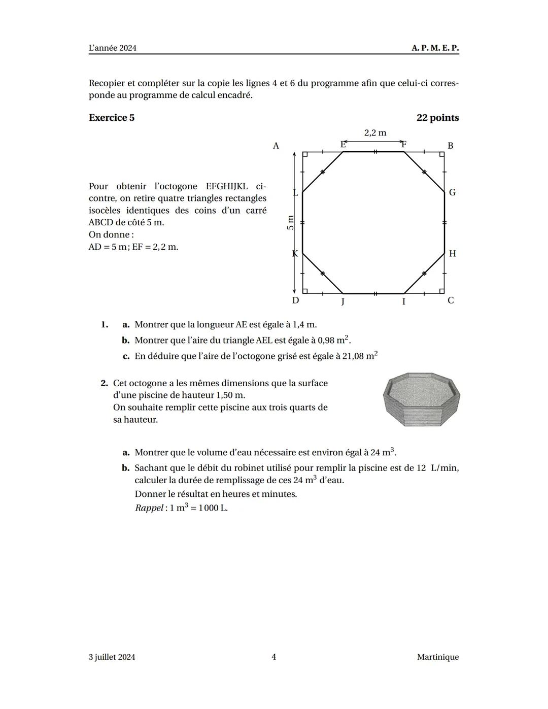 --- OCR Start ---
Brevet des collèges Martinique 3 juillet 2024
Indications portant sur l'ensemble du sujet.
Toutes les réponses doivent êtr