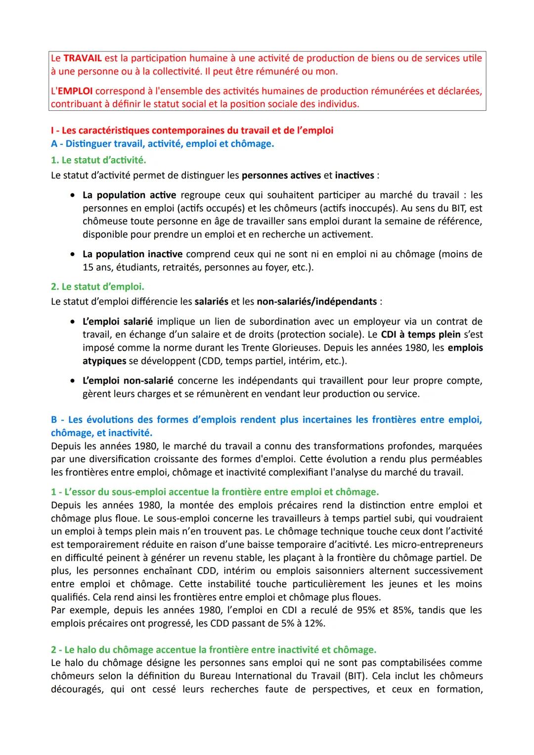 Le TRAVAIL est la participation humaine à une activité de production de biens ou de services utile
à une personne ou à la collectivité. Il p