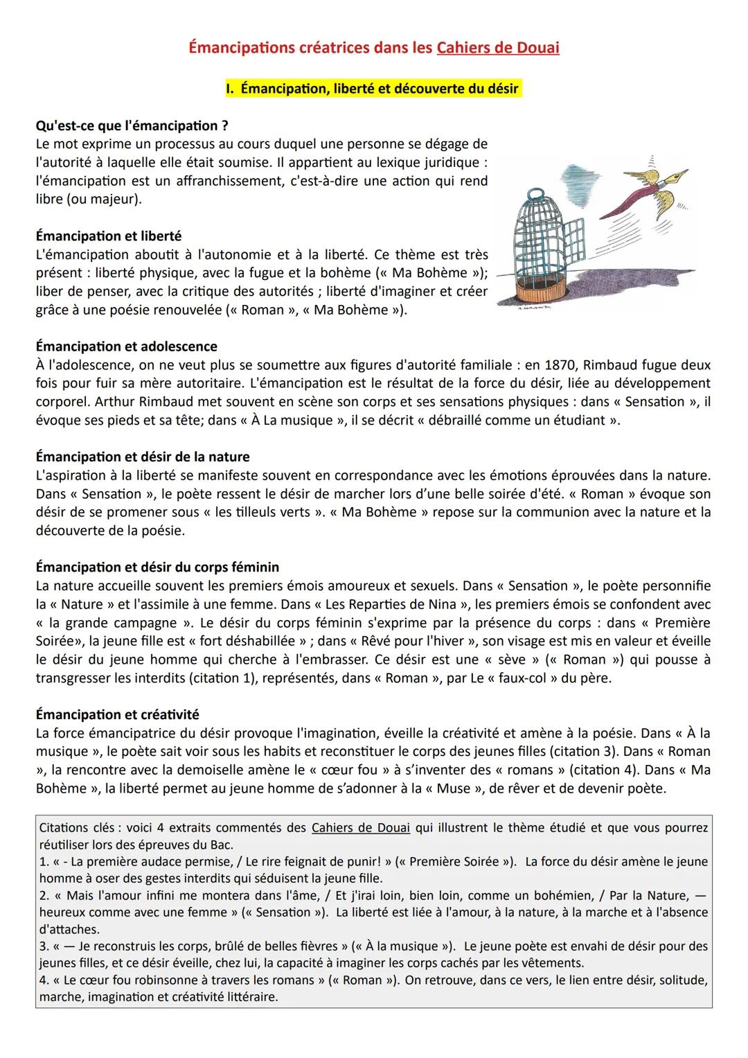 # Émancipations créatrices dans les Cahiers de Douai
# I. Émancipation, liberté et découverte du désir
Qu'est-ce que l'émancipation ?
Le m