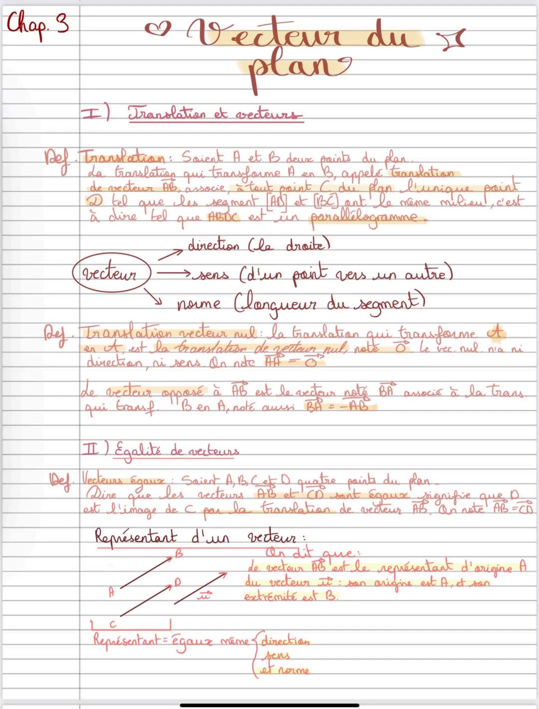 Vecteur du plan - Mathématiques Seconde