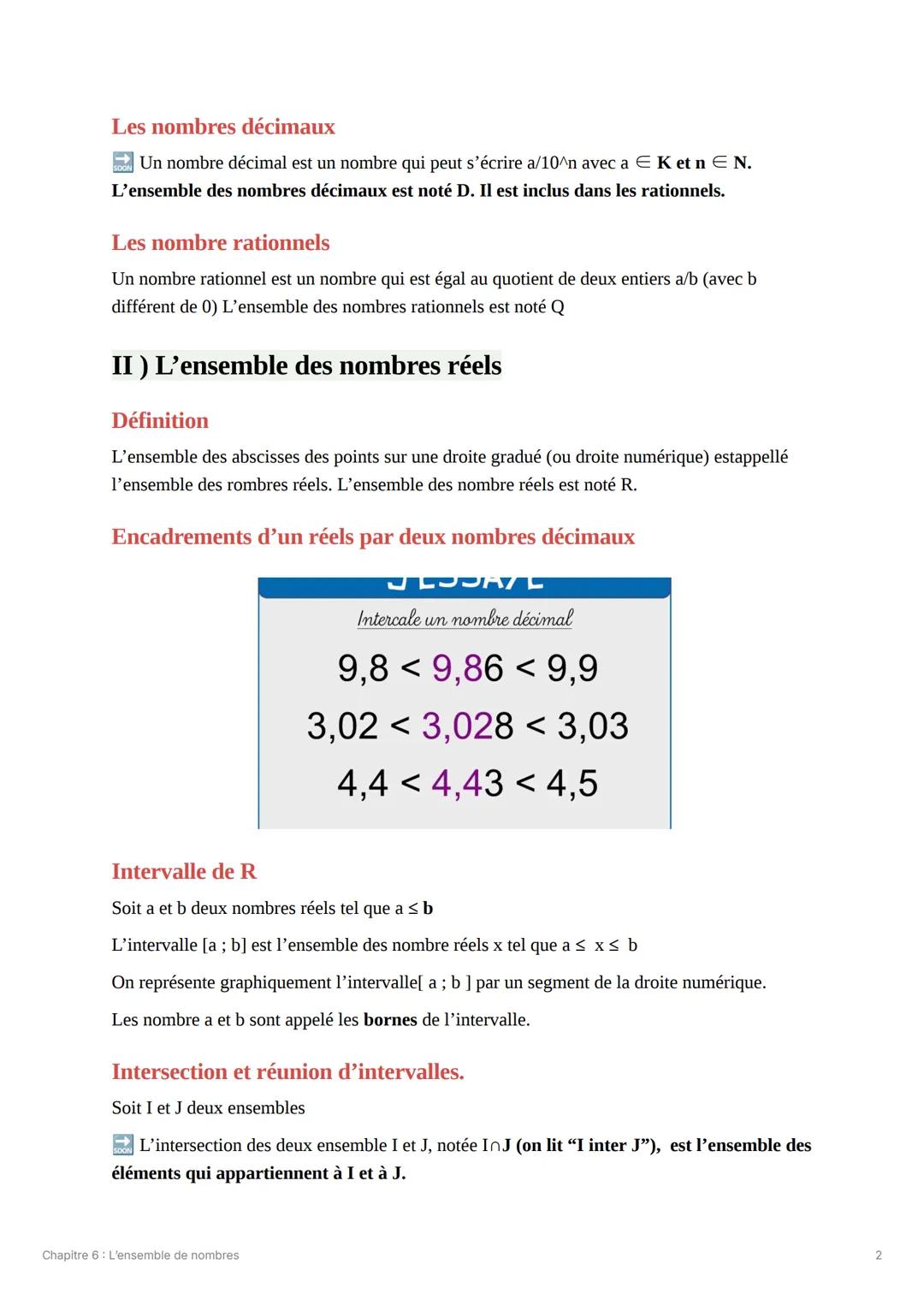 # Chapitre 6: L'ensemble de
# nombres
I) Les nombres entiers
Définition
Entier naturel N: Un nombre entier naturel est un nombre entier e