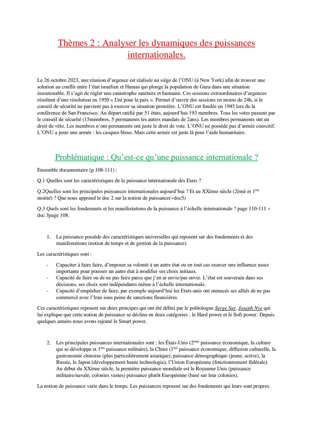 # Thèmes 2: Analyser les dynamiques des puissances
internationales.
Le 26 octobre 2023, une réunion d'urgence est réalisée au siège de l'ON