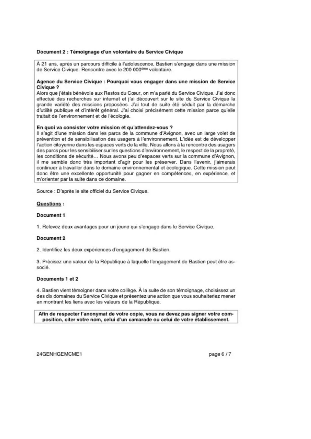 DIPLÔME NATIONAL DU BREVET
SESSION 2024
HISTOIRE-GÉOGRAPHIE
ENSEIGNEMENT MORAL ET CIVIQUE
Série générale
Durée de l'épreuve: 2 heures
50 poi