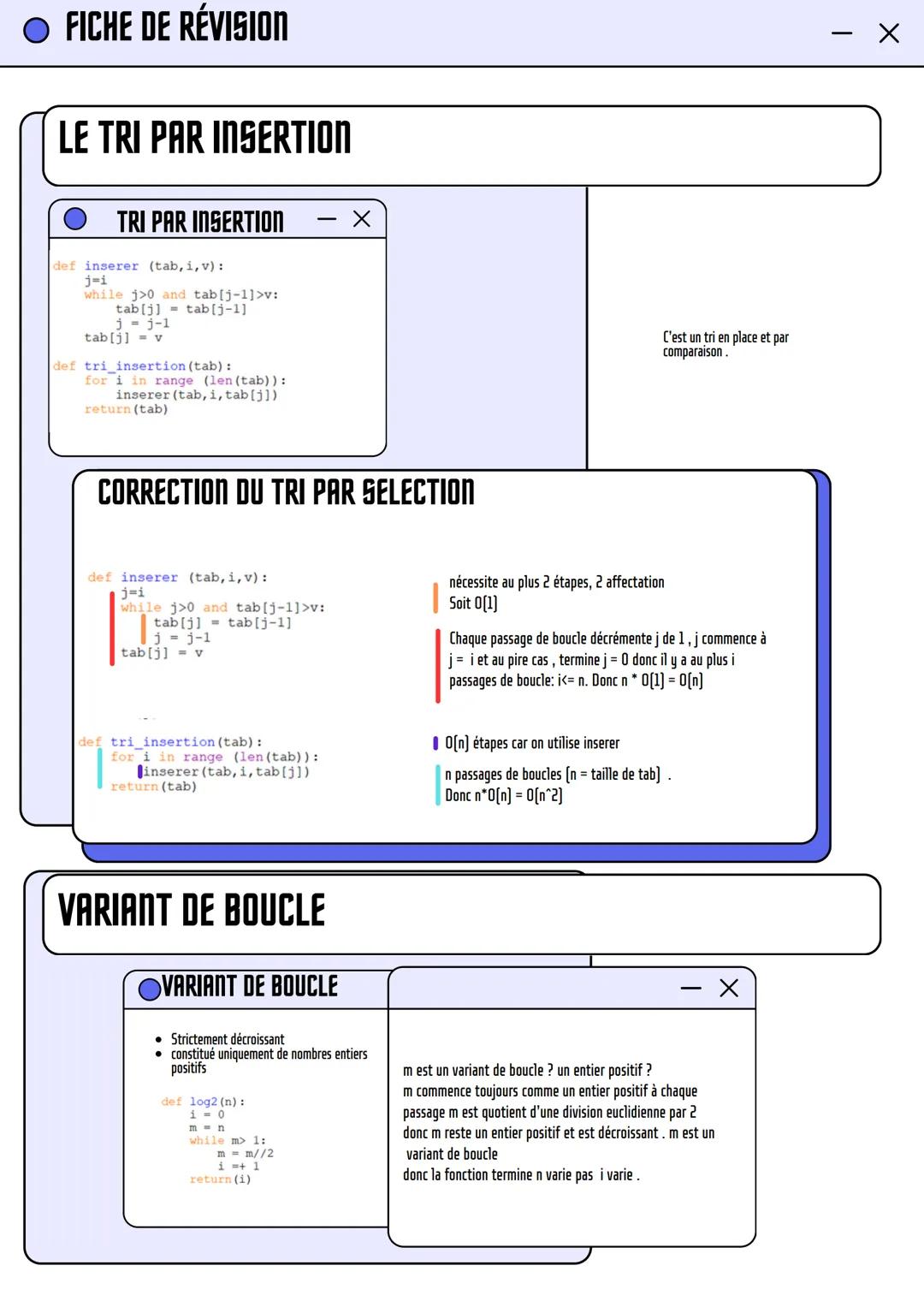 --- OCR Start ---
• FICHE DE RÉVISION
APPLICATION DU TRI: RECHERCHE D'UN ÉLÉMENT
• Notre tableau s'appelle tab, notre valeur s'appelle val
•