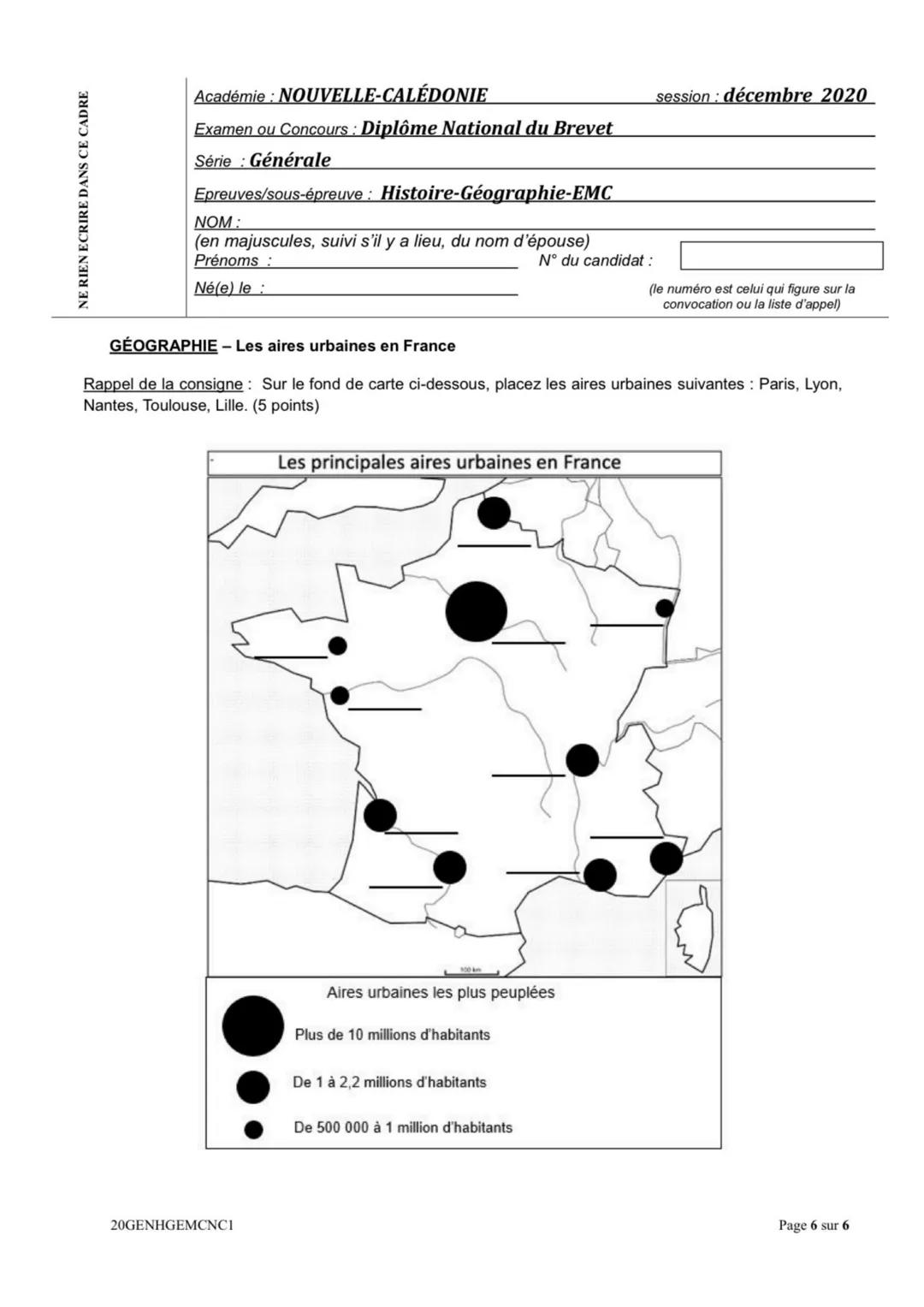 # DIPLÔME NATIONAL DU BREVET
SESSION 2020
HISTOIRE-GÉOGRAPHIE
ENSEIGNEMENT MORAL ET CIVIQUE
Série générale
Durée de l'épreuve : 2 h 00
