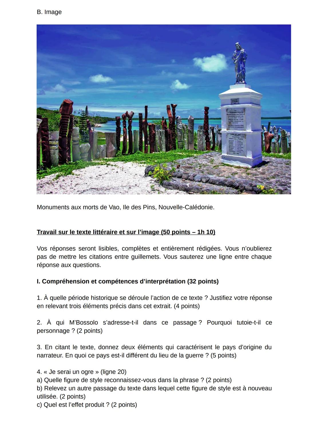 # A. Texte littéraire
L'action se situe dans les tranchées pendant la Première Guerre mondiale.
Après un assaut particulièrement meurtrier,