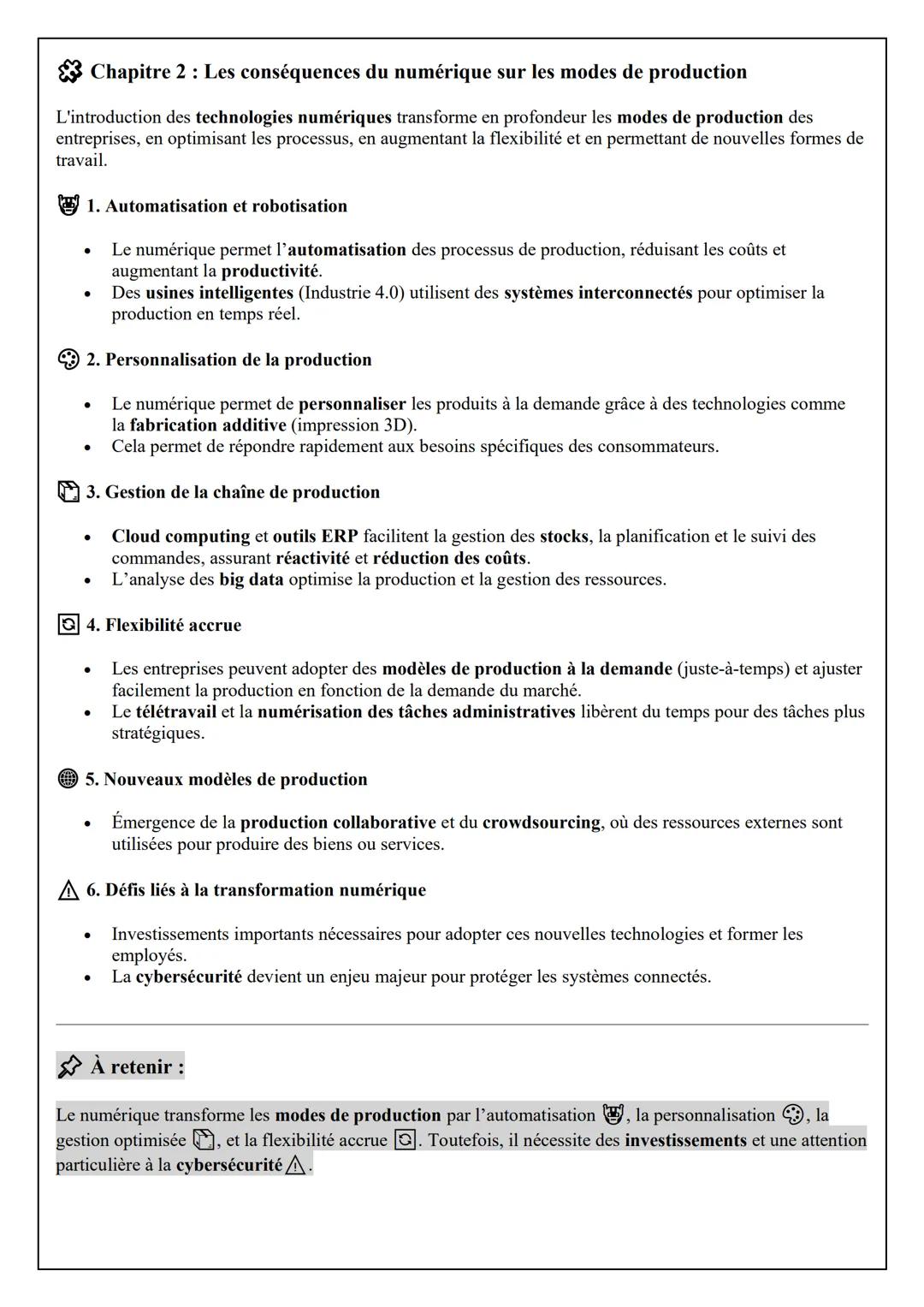 --- OCR Start ---
Thème 4: impact du numérique sur l'activité de l'entreprise.
☑ Chapitre 1: La transformation du numérique et ses impacts.