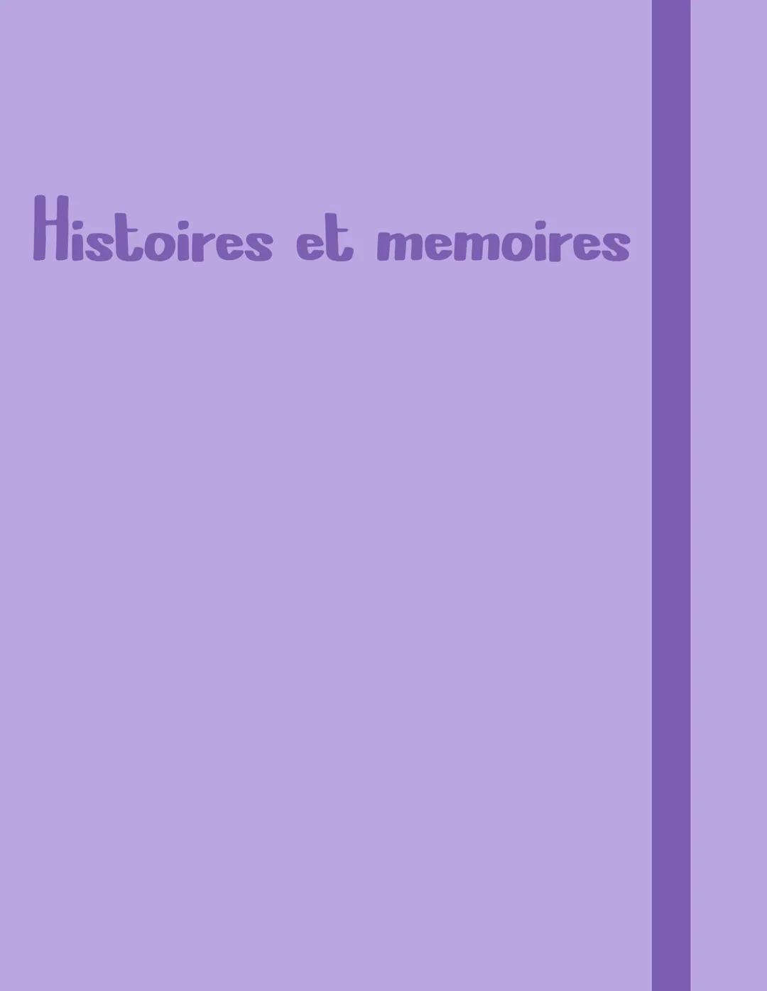 # Histoires et memoires # Definitions
# Histoires et memoires
Loi memorielle: loi affirmant le point de vue officiel d'un Etat sur un even