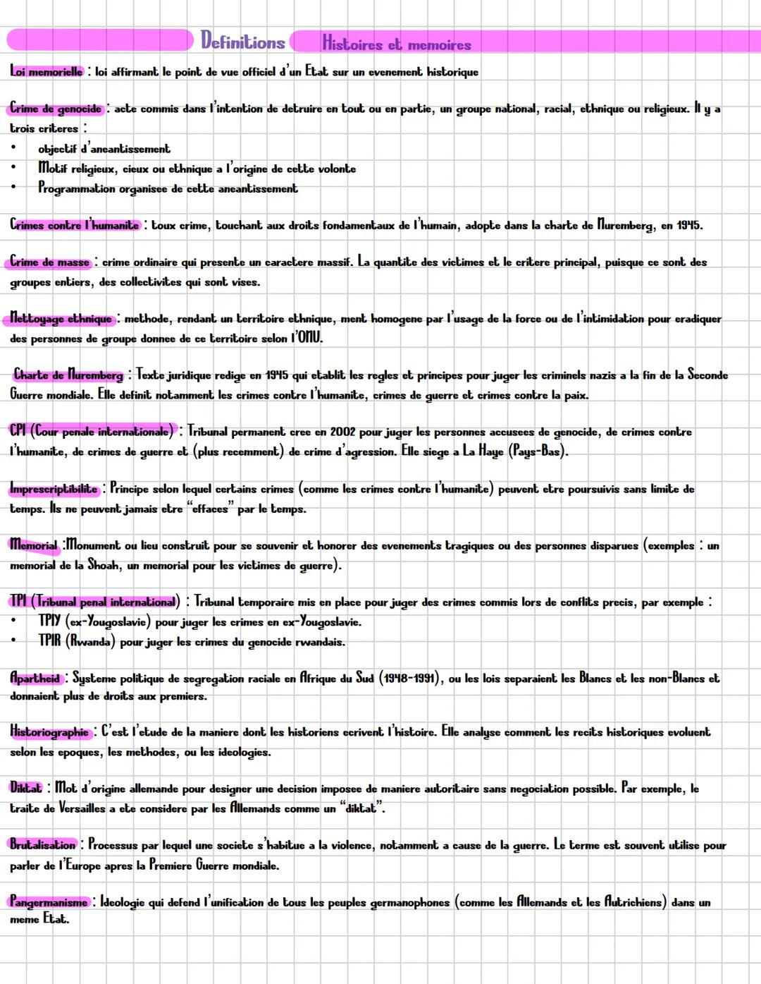 # Histoires et memoires # Definitions
# Histoires et memoires
Loi memorielle: loi affirmant le point de vue officiel d'un Etat sur un even