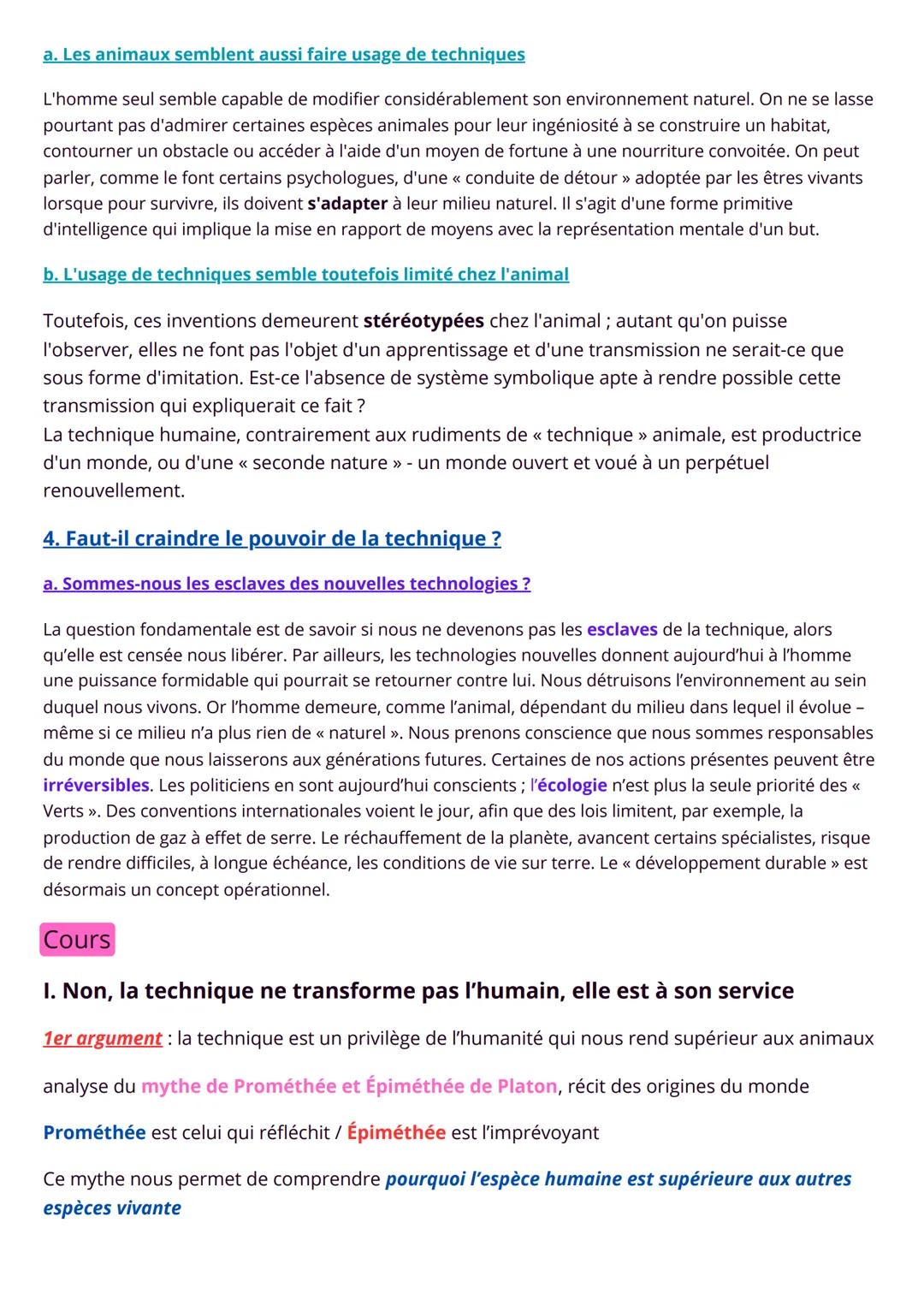 La technique
Points clés
•La science et la technique sont liées: la première vise la vérité, la seconde l'efficacité.
•La technique permet a