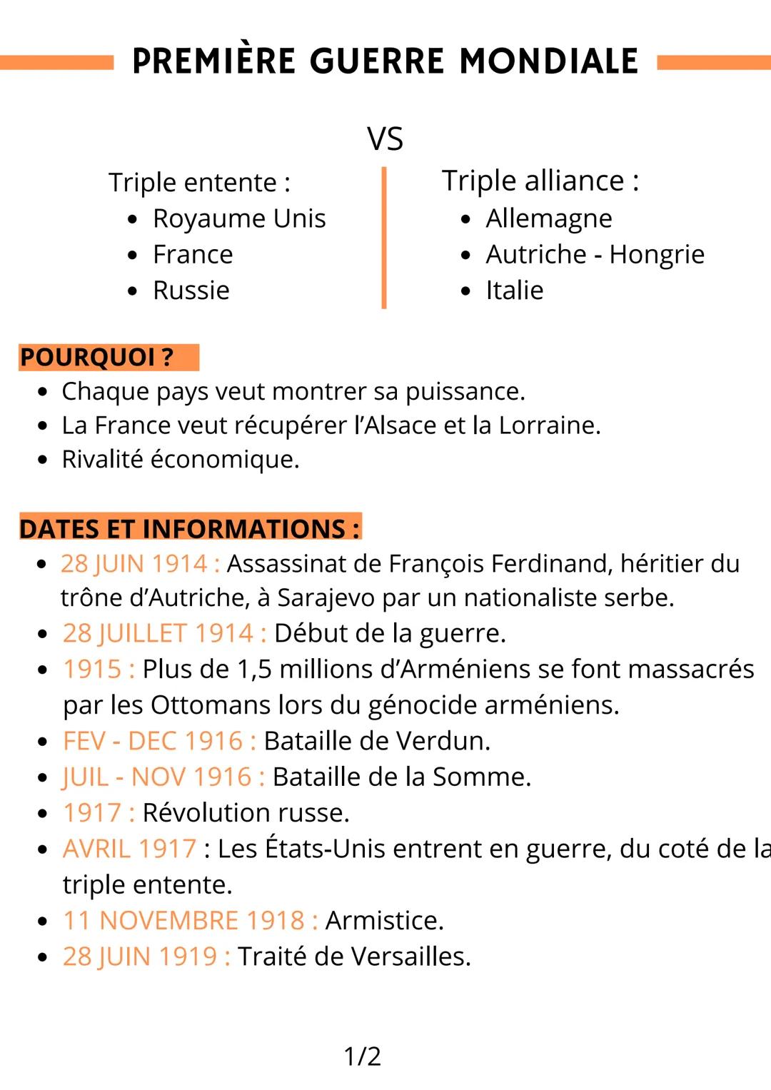 --- OCR Start ---
PREMIÈRE GUERRE MONDIALE
VS
Triple entente :
• Royaume Unis
• France
• Russie
POURQUOI ?
• Chaque pays veut montrer sa pui