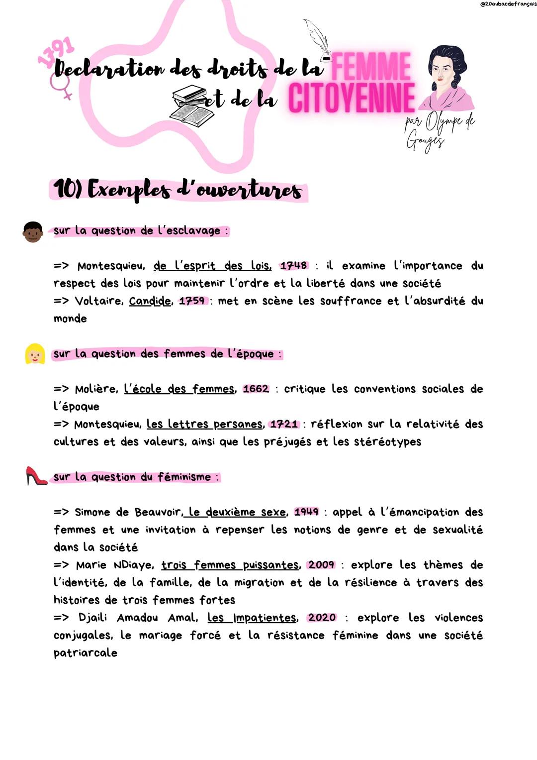 @20aubacdefrançais
1791
Declaration des droits de la FEMME
et de la CITOVENNE
1) C'est quoi la littérature d'idées ?
par Olympe de
Gouges
co