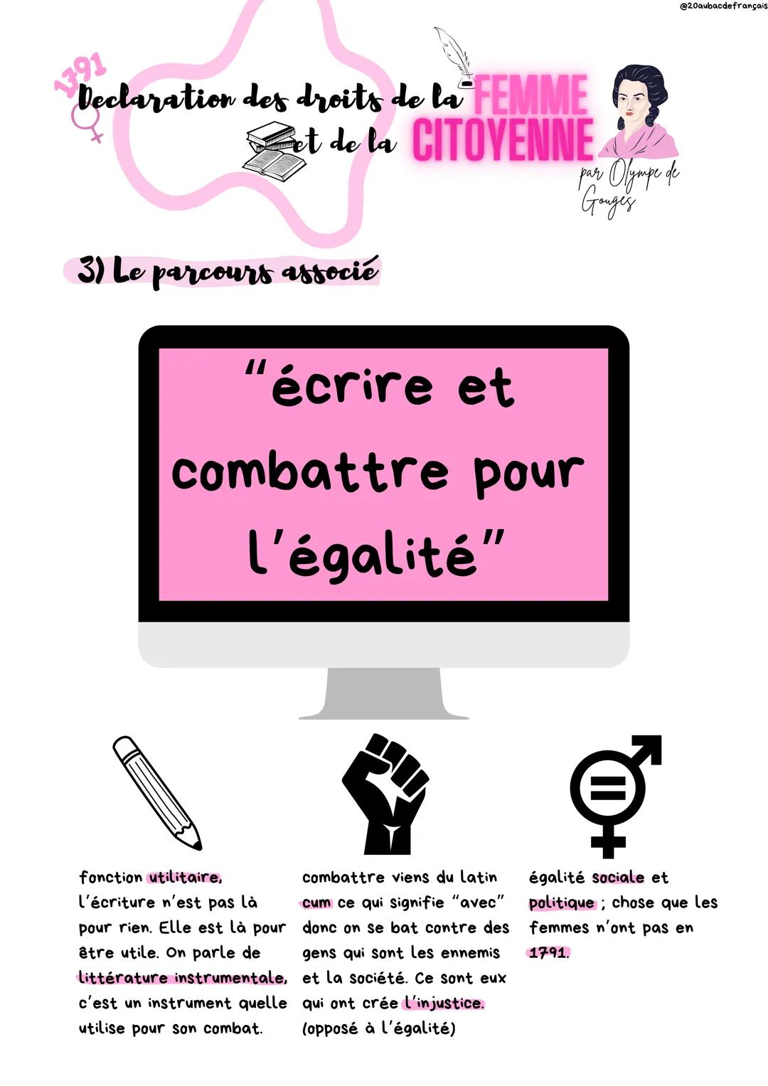 @20aubacdefrançais
1791
Declaration des droits de la FEMME
et de la CITOVENNE
1) C'est quoi la littérature d'idées ?
par Olympe de
Gouges
co