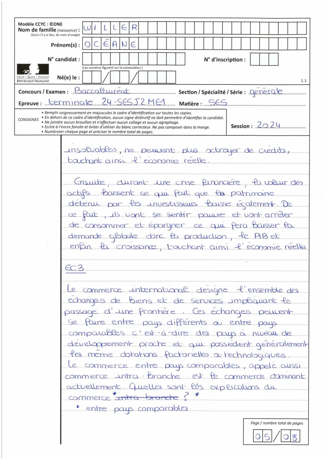 --- OCR Start ---
Série
Baccalauréat général
Session
2024
Epreuve
EDS - Sciences économiques et sociales
Sujet
24-SESJ2ME1
MINISTERE
DE L'ED