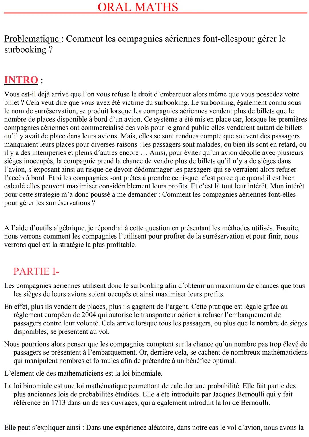 Oral bac Maths: Le surbooking