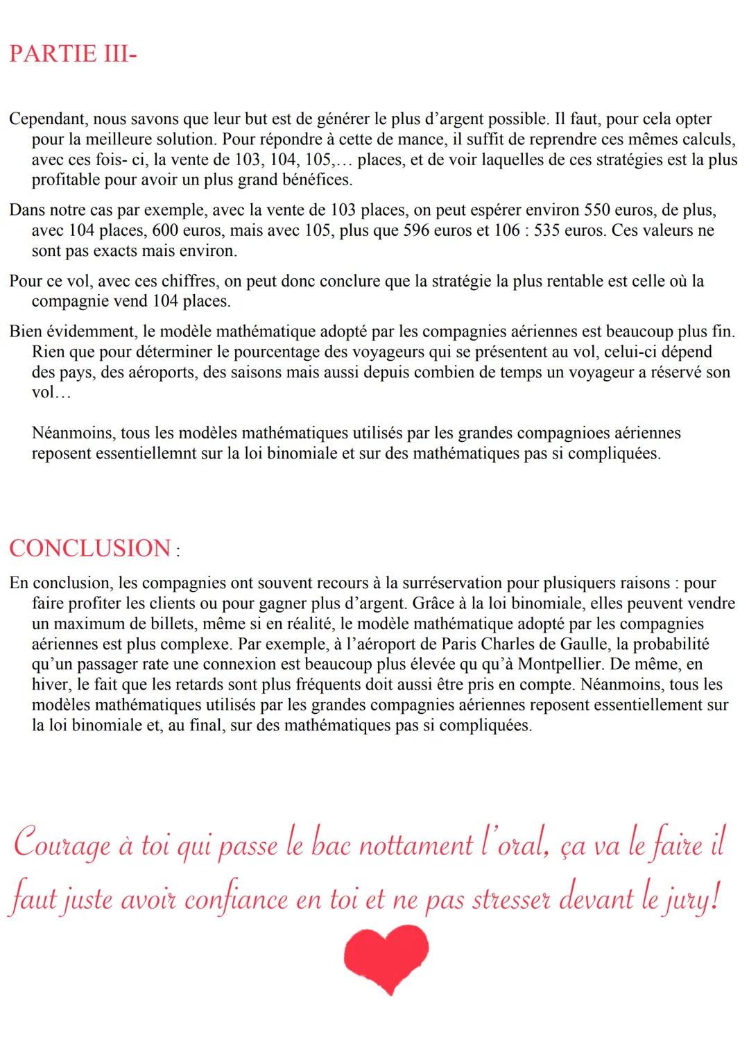 ORAL MATHS
Problematique : Comment les compagnies aériennes font-ellespour gérer le
surbooking?
INTRO :
Vous est-il déjà arrivé que l'on vou