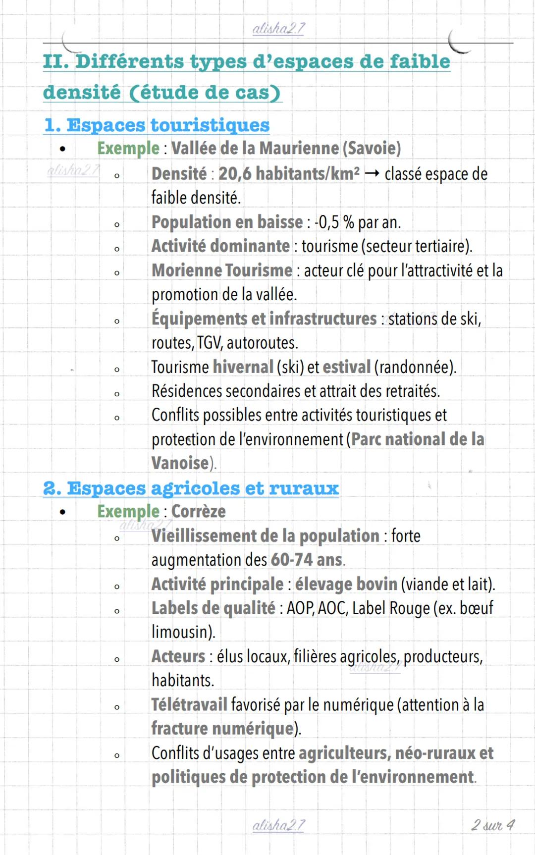 --- OCR Start ---
alisha 2.7
Géographie
Les espaces de faible densité en France
I. Définition et caractéristiques générales
Espace de faible