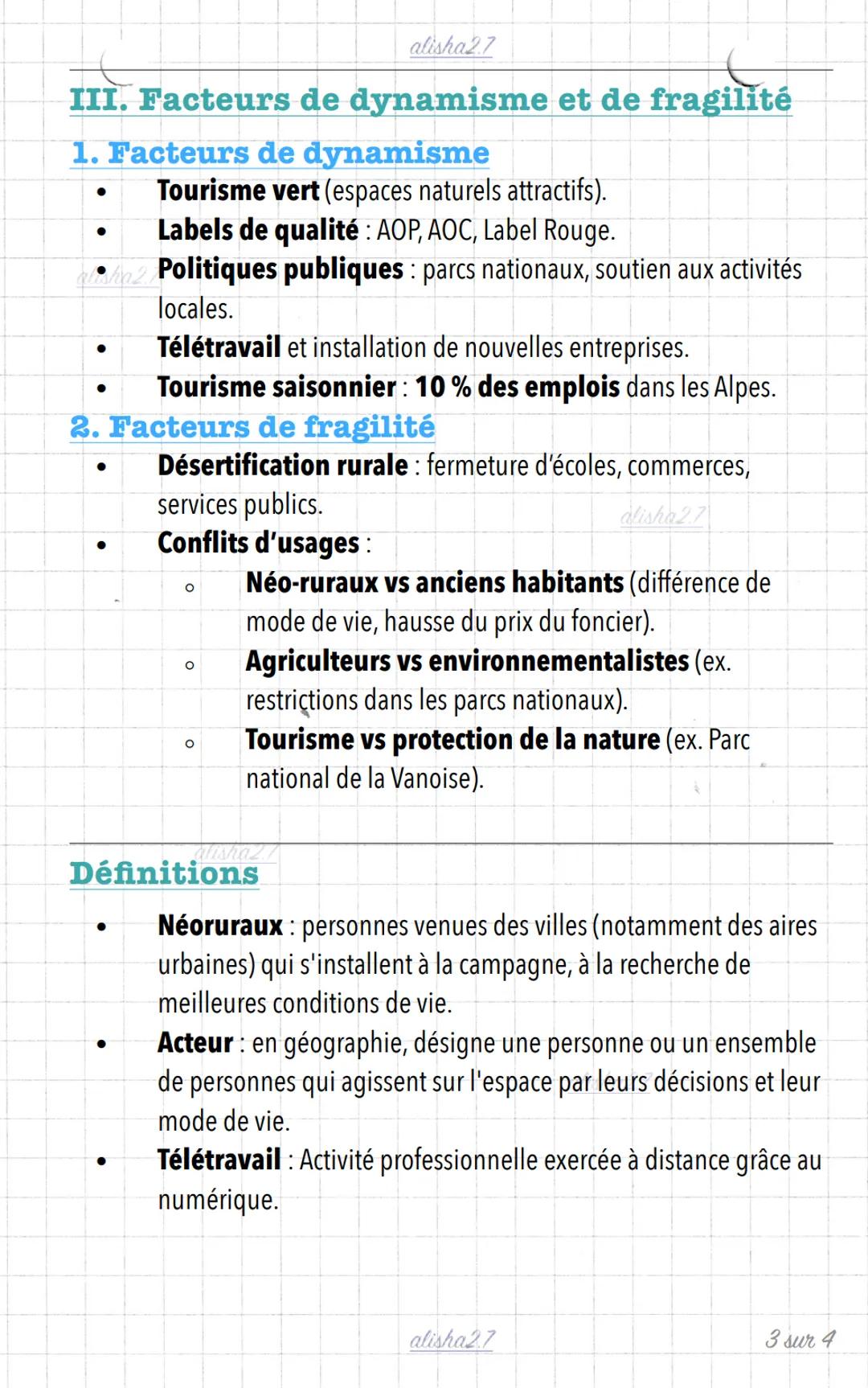 --- OCR Start ---
alisha 2.7
Géographie
Les espaces de faible densité en France
I. Définition et caractéristiques générales
Espace de faible