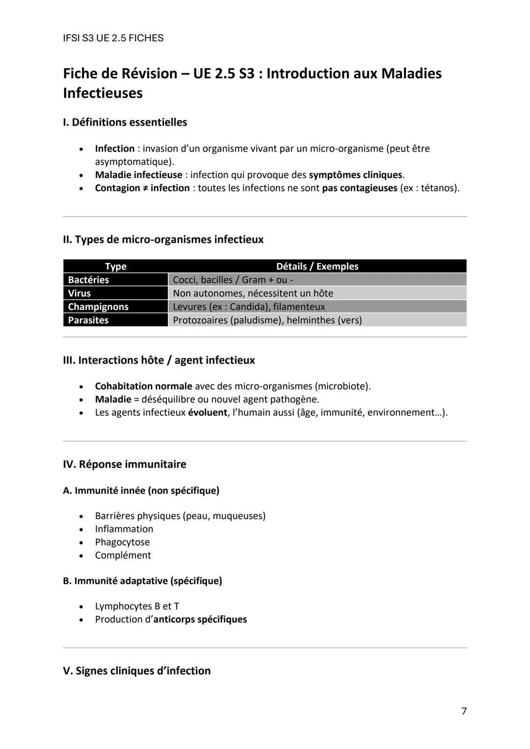 IFSI S3 UE 2.5 FICHES
Fiche de Révision - UE 2.5 S3: Maladies Infectieuses
1. Définitions clés
- Santé: Bien-être physique, mental et social