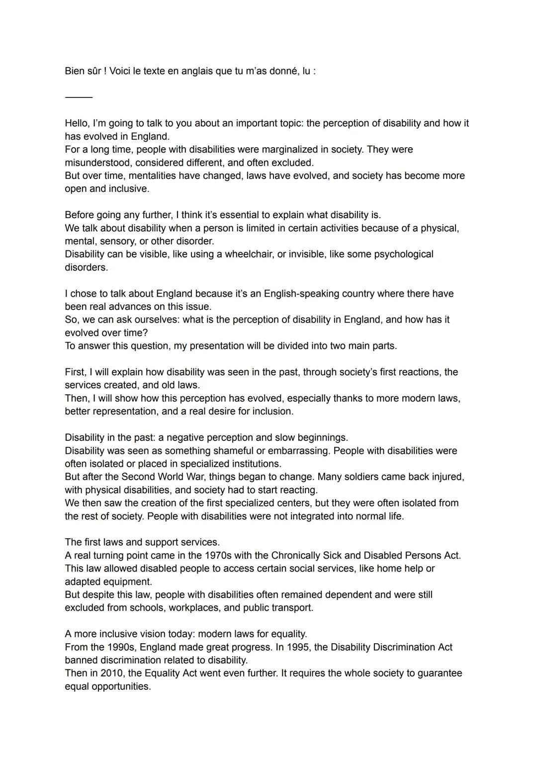 Bien sûr ! Voici le texte en anglais que tu m'as donné, lu:
Hello, I'm going to talk to you about an important topic: the perception of dis