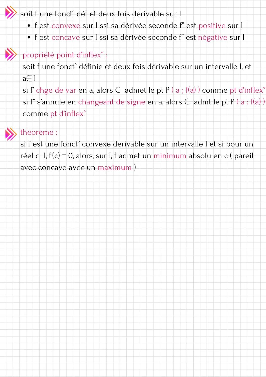 convexité d'une fonction
I. dérivée seconde :
• soit f définie et dérivable 2 fois sur l'intervalle I.
On appelle dérivée seconde de f, noté