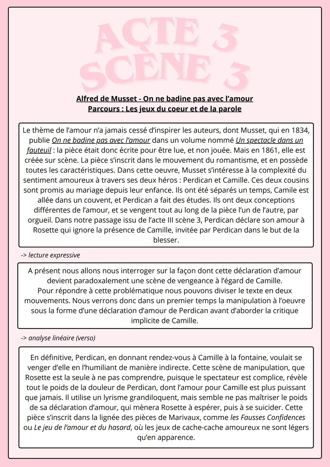 ACTE 3
SCENE 3
Alfred de Musset - On ne badine pas avec l'amour
Parcours: Les jeux du coeur et de la parole
Le thème de l'amour n'a jamais c