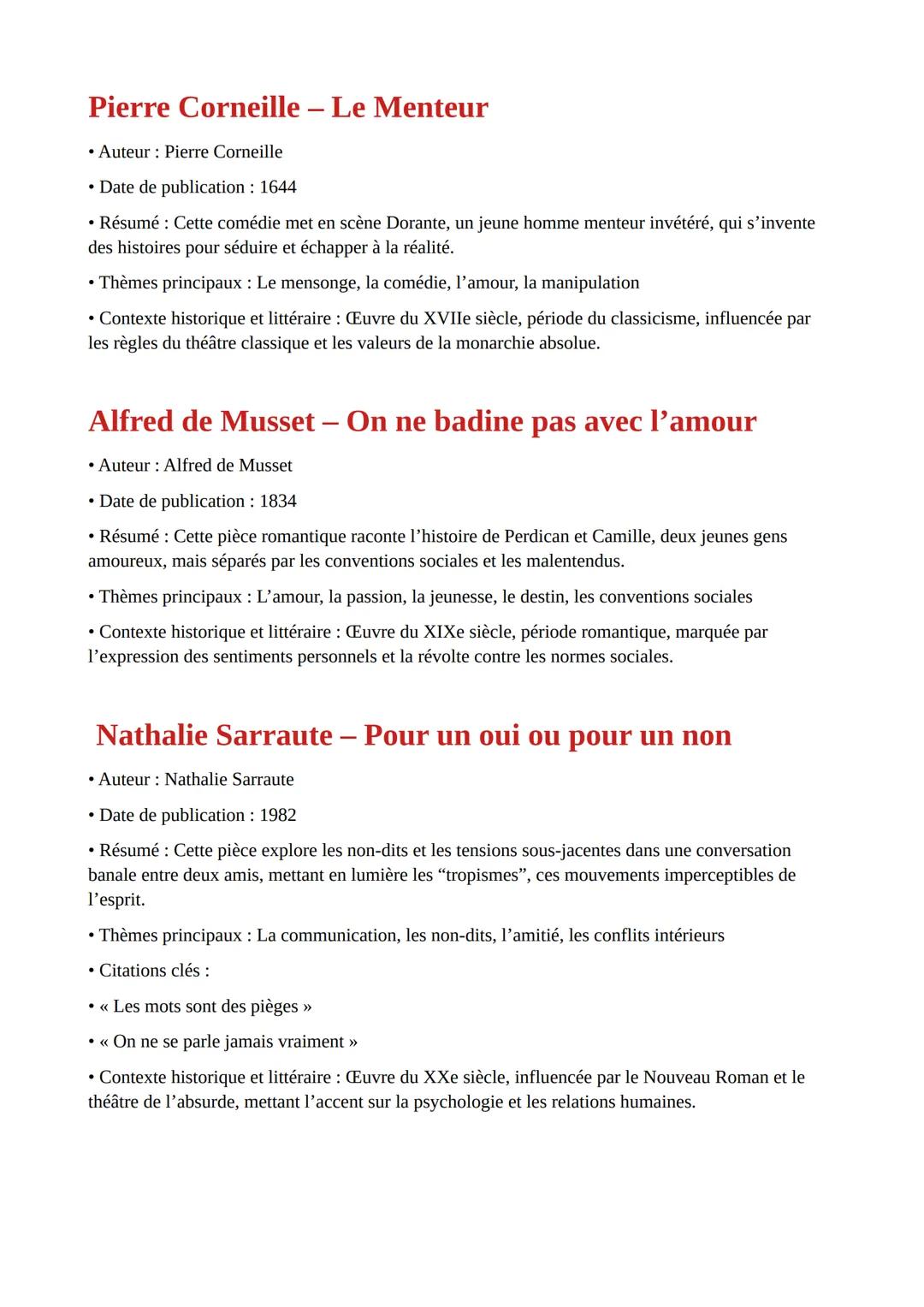 Pierre Corneille - Le Menteur
• Auteur: Pierre Corneille
• Date de publication : 1644
• Résumé: Cette comédie met en scène Dorante, un jeune