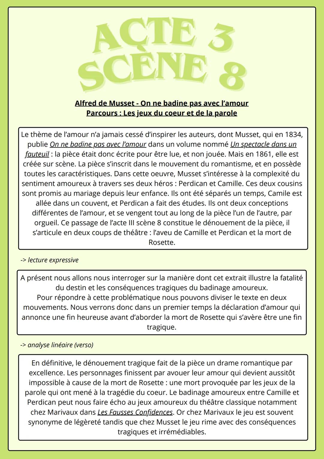 ACTE 3
SCENE 8
Alfred de Musset - On ne badine pas avec l'amour
Parcours: Les jeux du coeur et de la parole
Le thème de l'amour n'a jamais c