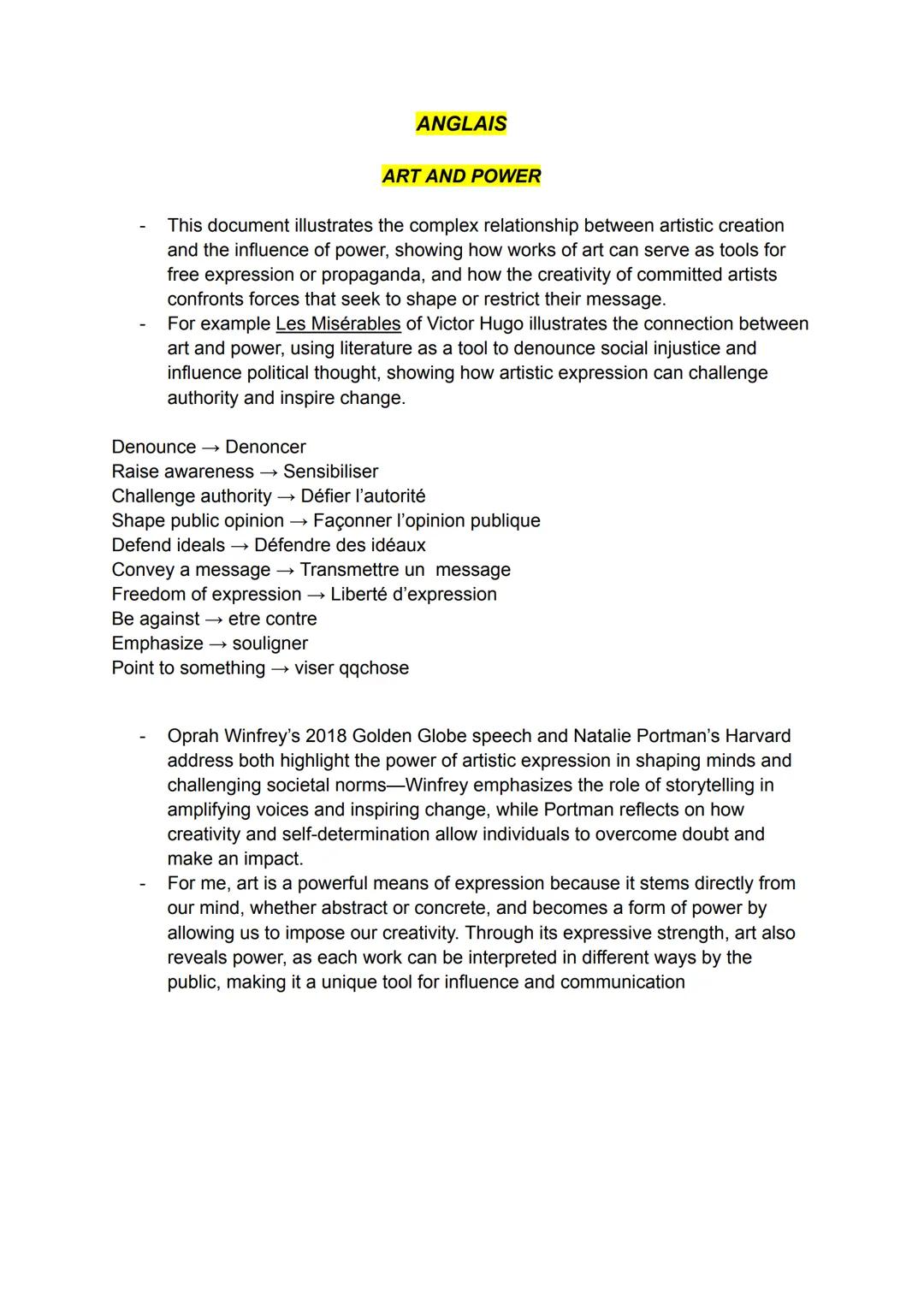 # ANGLAIS
# ART AND POWER
- This document illustrates the complex relationship between artistic creation and the influence of power, showi