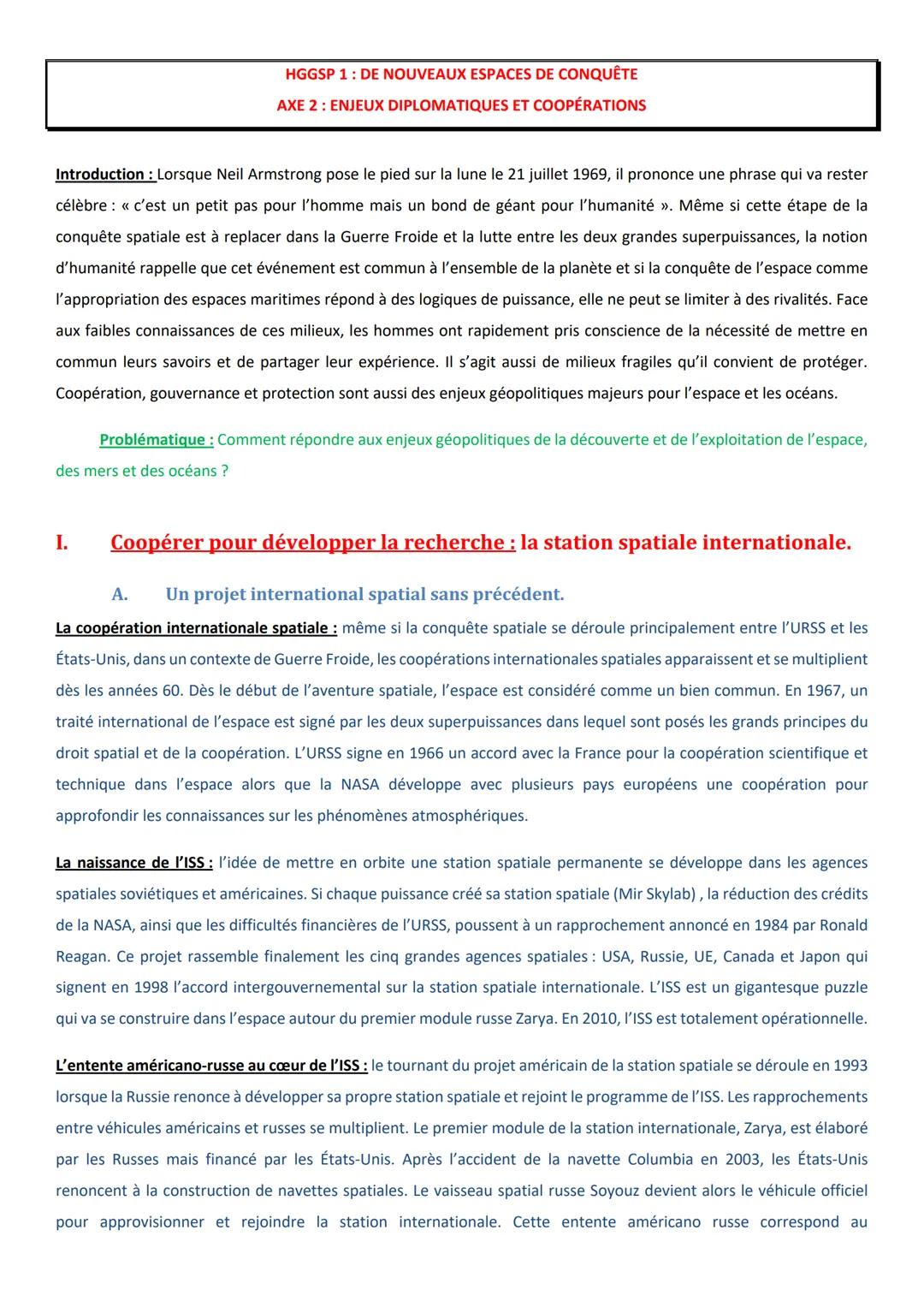 HGGSP 1: DE NOUVEAUX ESPACES DE CONQUÊTE
AXE 2: ENJEUX DIPLOMATIQUES ET COOPÉRATIONS
Introduction: Lorsque Neil Armstrong pose le pied sur l
