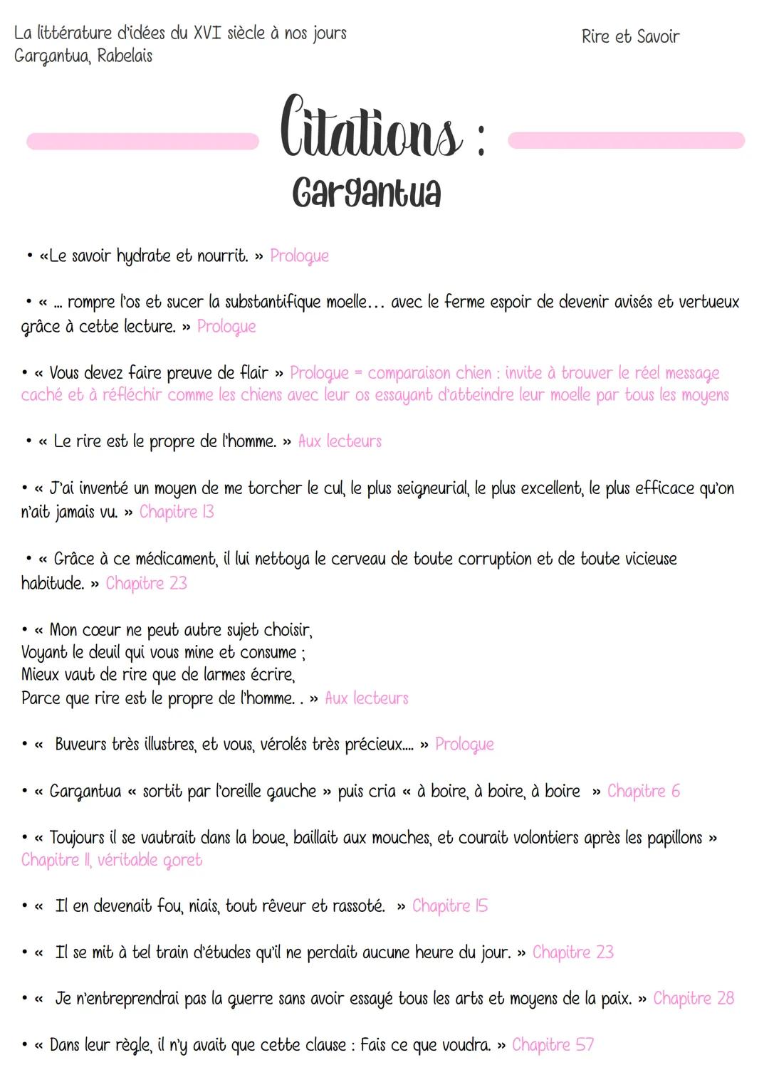 Citations Gargantua, Rabelais