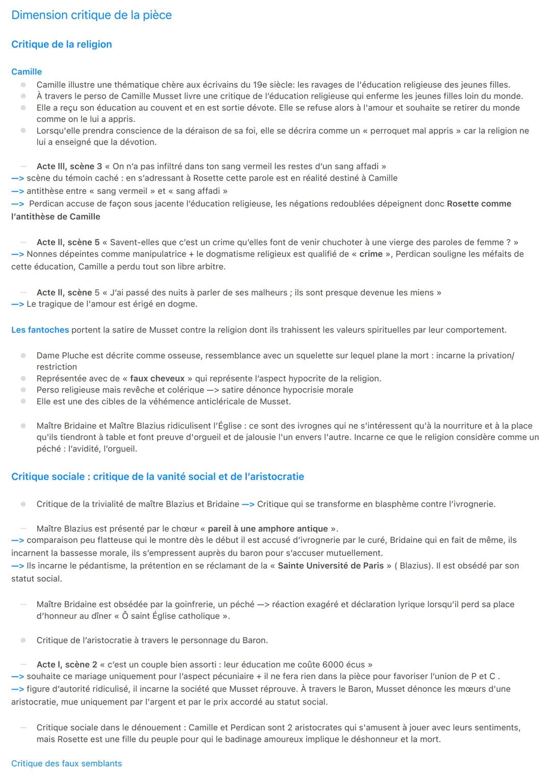 Dimension critique de la pièce
Critique de la religion
Camille
Camille illustre une thématique chère aux écrivains du 19e siècle: les ravage