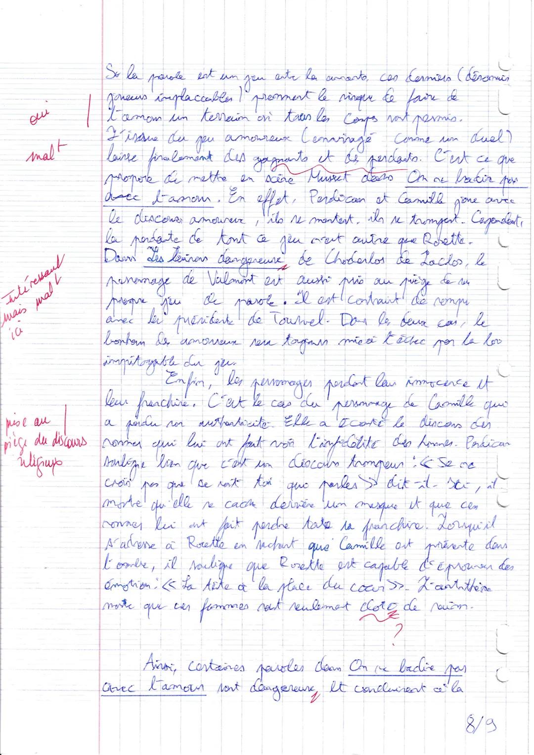 --- OCR Start ---
C
B
TB
Baccalaureat Blanc N°2 Dissertation
19/20
Excellent travail!
En tous points
Dans les pièces de Marivana, les jeux d