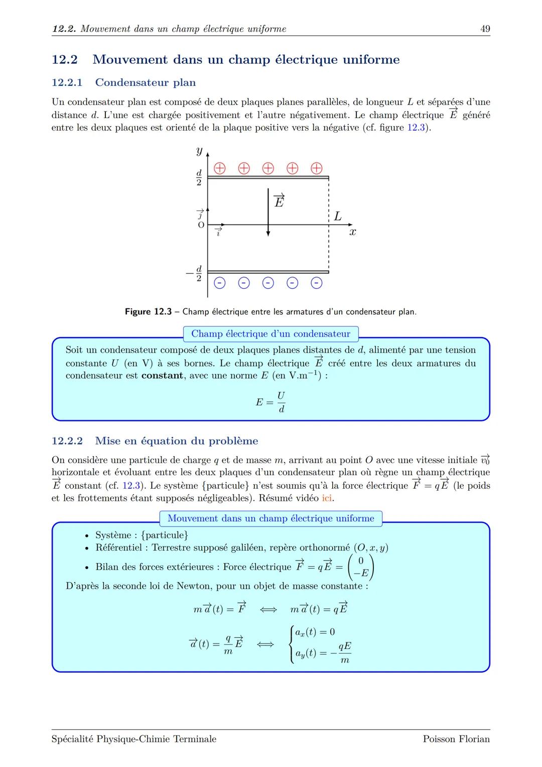 Chapitre 12
Mouvement dans un champ uniforme
12.1 Mouvement dans un champ de pesanteur uniforme
12.1.1 Mise en équation du problème
12.1.2 É