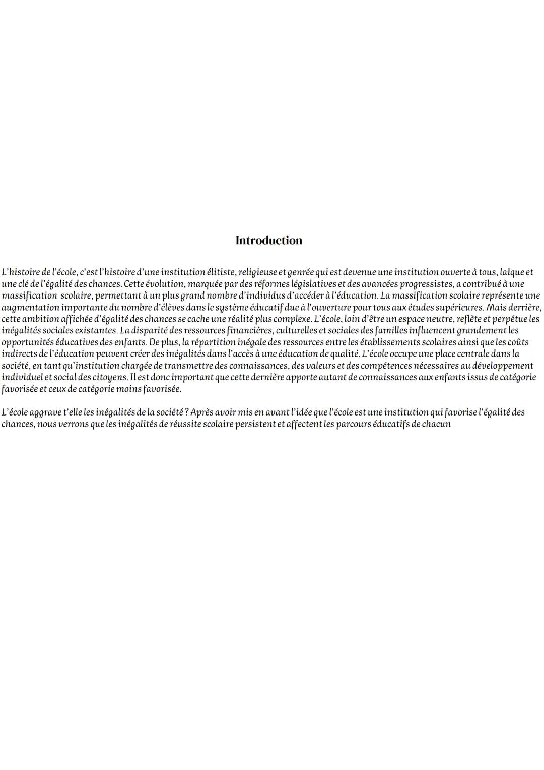 # GRAND ORAL
SES
L'école aggrave t-elle les inégalités de la société ? Introduction
L'histoire de l'école, c'est l'histoire d'une institut