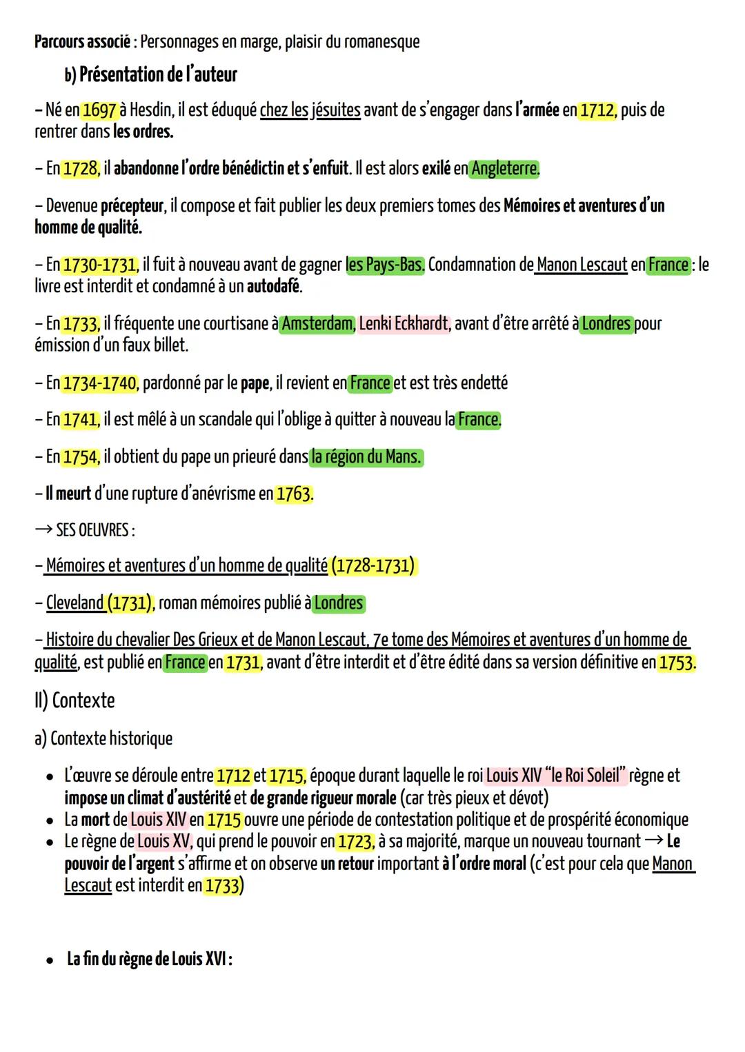 MANON LESCAUT
SOMMAIRE:
1) Présentation
a) "Carte d'identité de l'œuvre"
b) Présentation de l'auteur
II) Contexte
a) Historique
FANCAIS
b) L