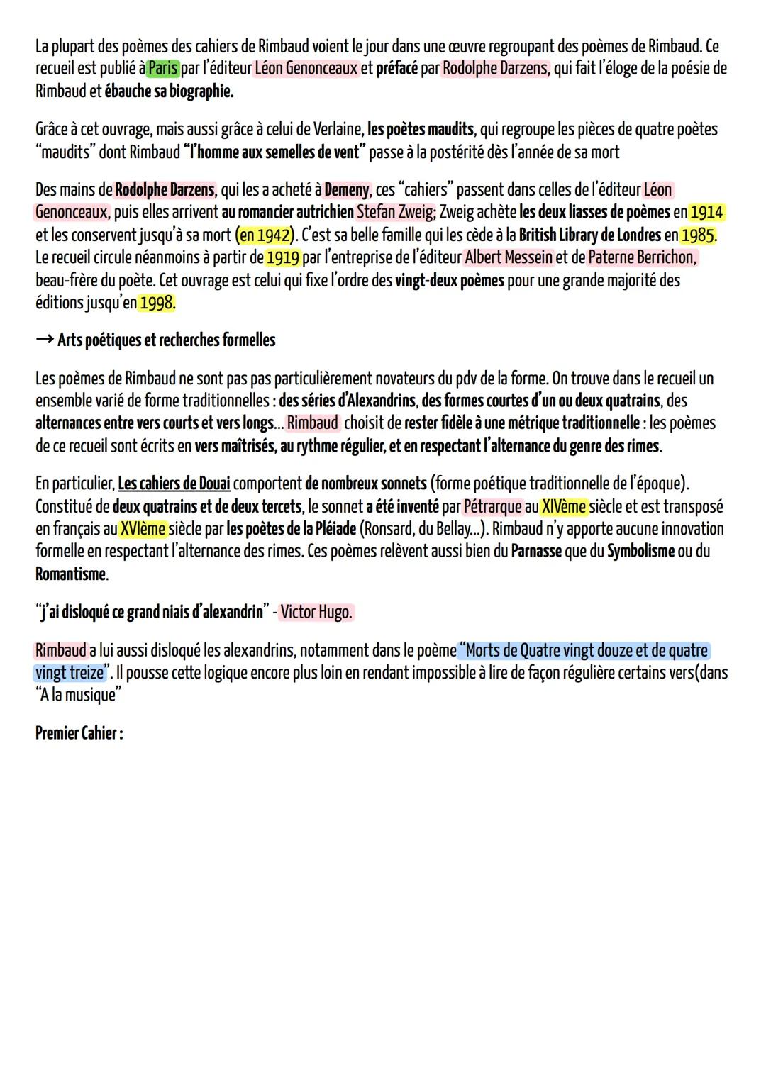 Rimbaud
• Plan
• 1) présentation
a) Présentation de l'œuvre (carte d'identité)
b) Rimbaud
→ Biographie
→ Vie amoureuse
→ Une Œuvre de Jeunes