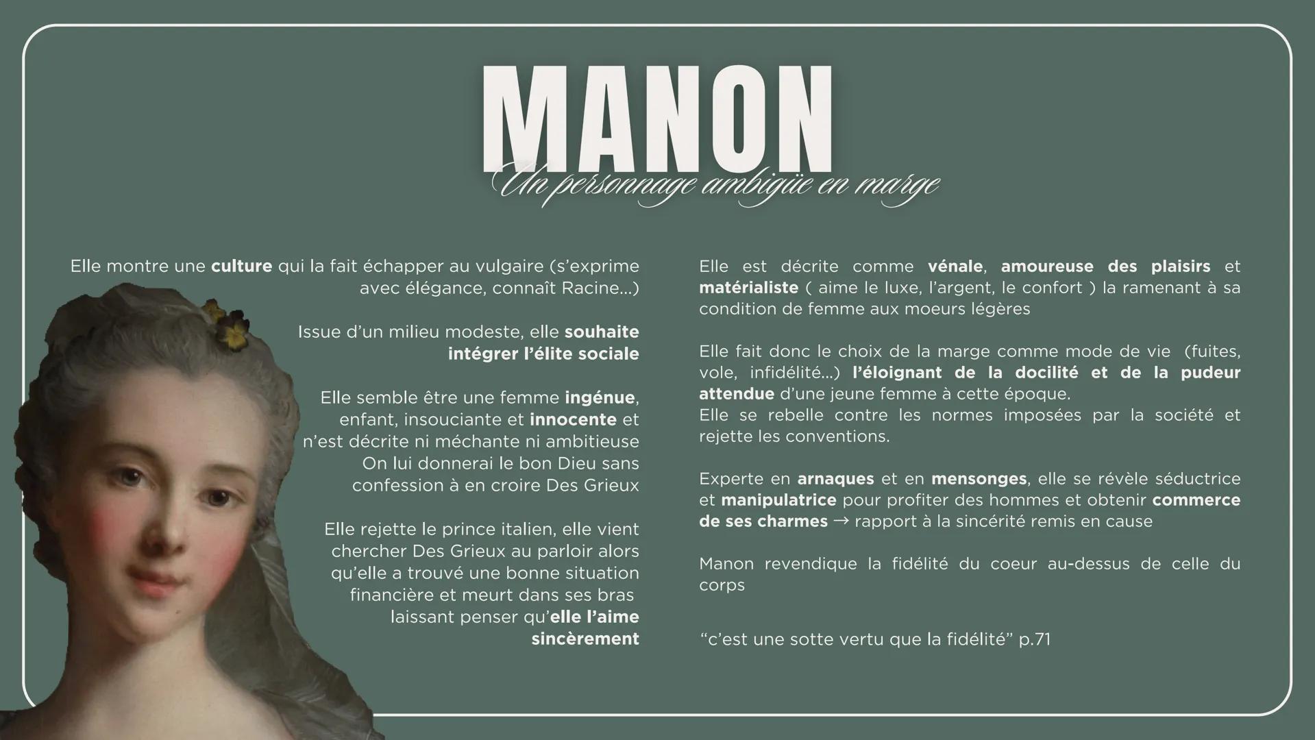 OBJET D'ÉTUDE: LE ROMAN ET LE RÉCIT DU MOYEN ÂGE AU XXI SIÈCLE
PARCOURS: PERSONNAGES EN MARGE, PLAISIR DU ROMANESQUE
MANON
Lescaut
L'ABBÉ PR