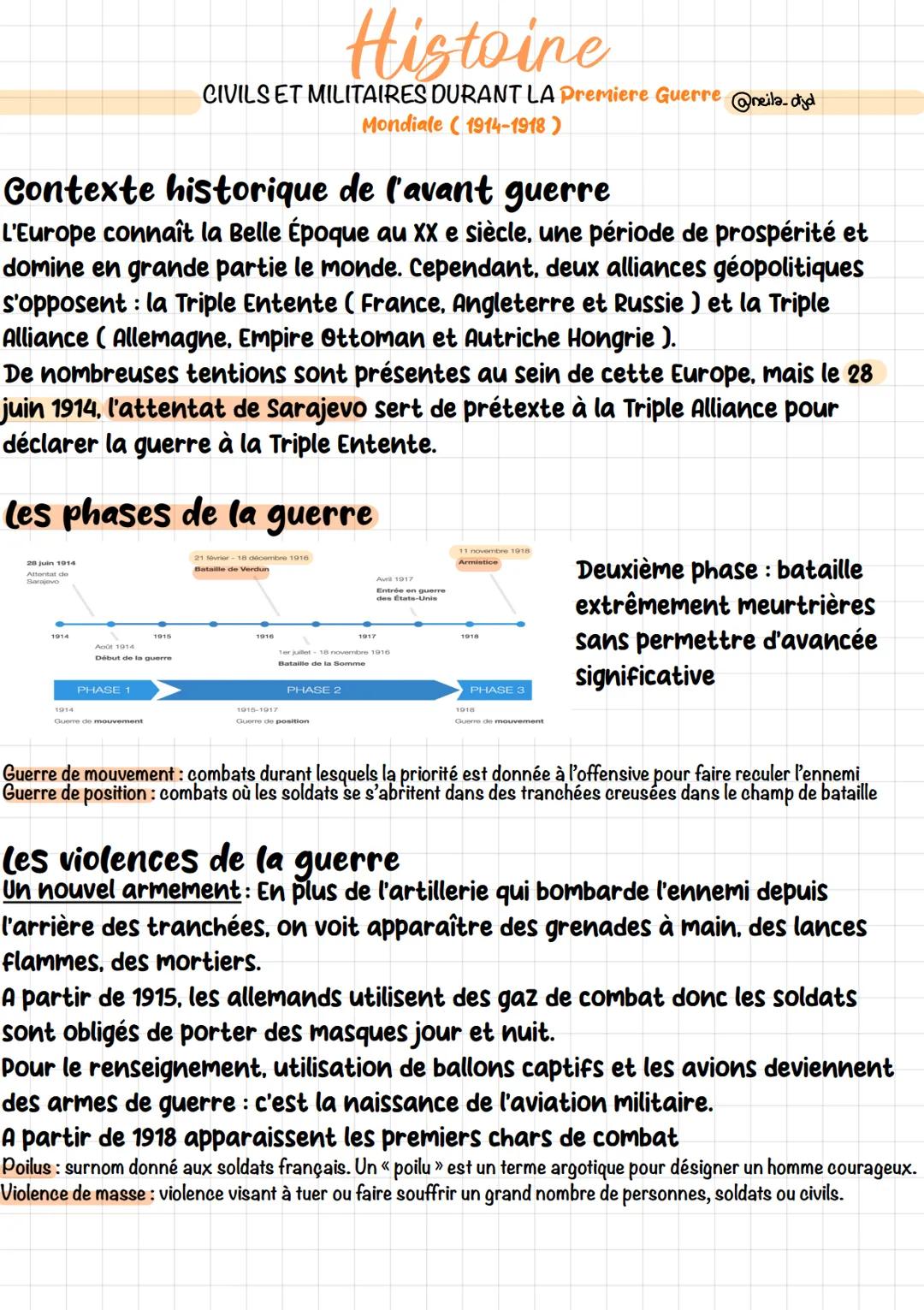 Histoine
CIVILS ET MILITAIRES DURANT LA Premiere Guerre @reila.dyd
Mondiale (1914-1918)
Contexte historique de l'avant guerre
L'Europe conna