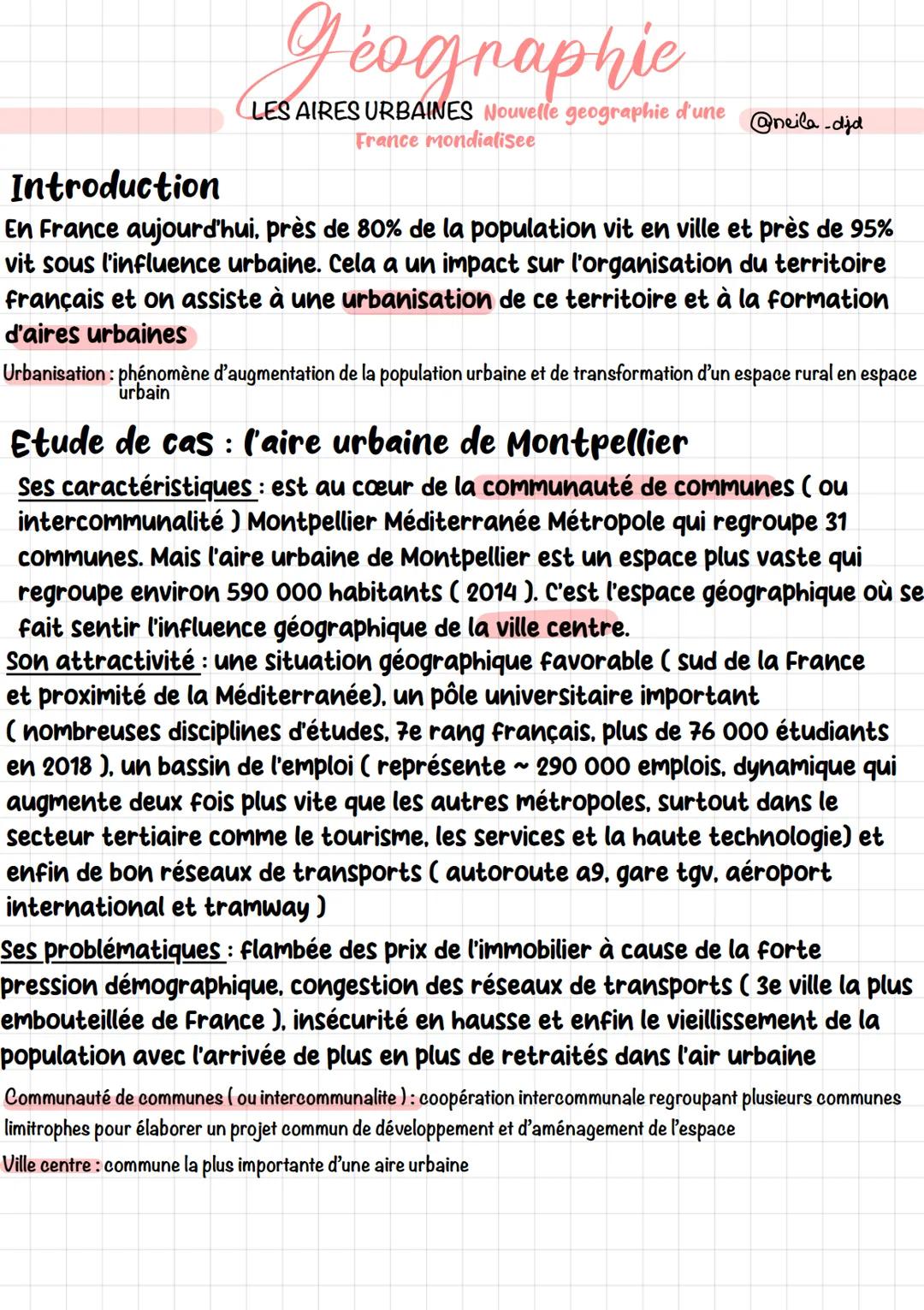 # Géographie
LES AIRES URBAINES *Nouvelle géographie d'une France mondialisée*
@neila._dja
# Introduction
En France aujourd'hui, près de