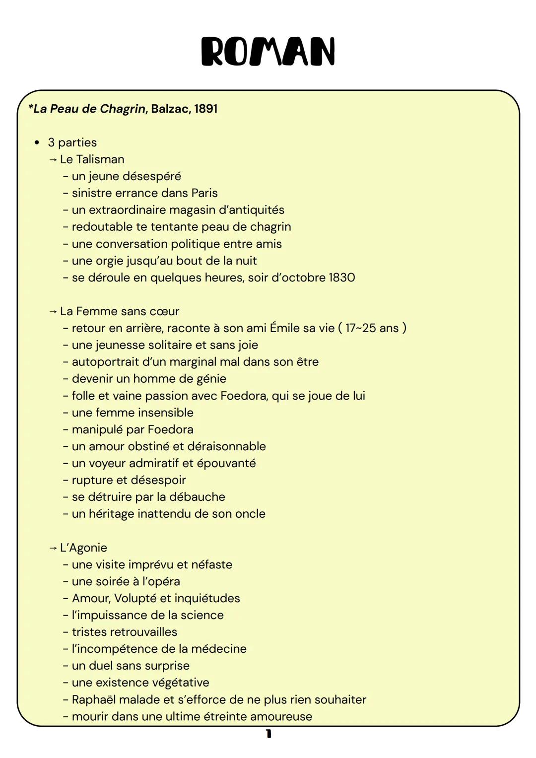 # ROMAN
*La Peau de Chagrin, Balzac, 1891
• 3 parties
→ Le Talisman
- un jeune désespéré
- sinistre errance dans Paris
- un e