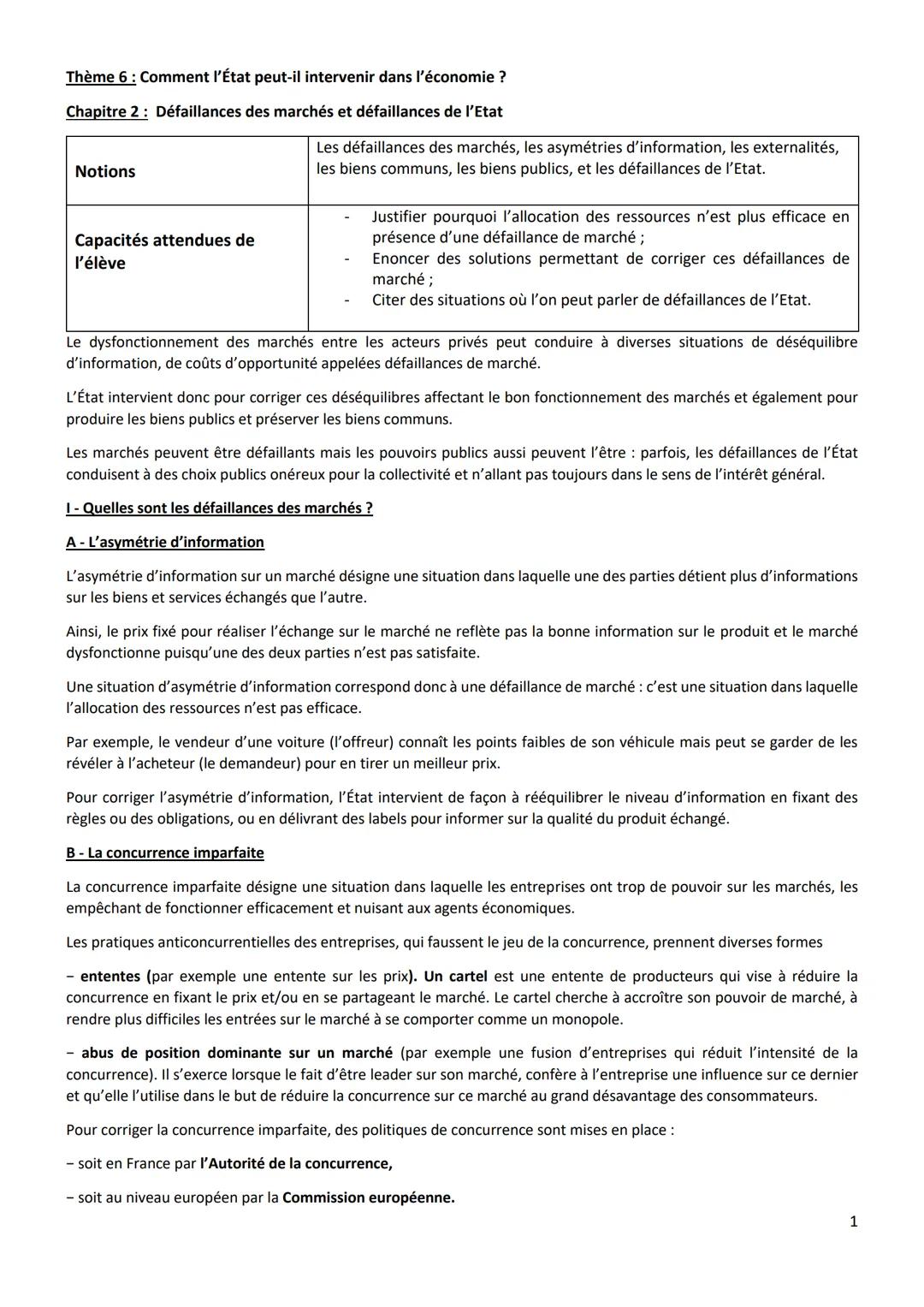 Les défaillances des marchés et de l'état: Bac STMG