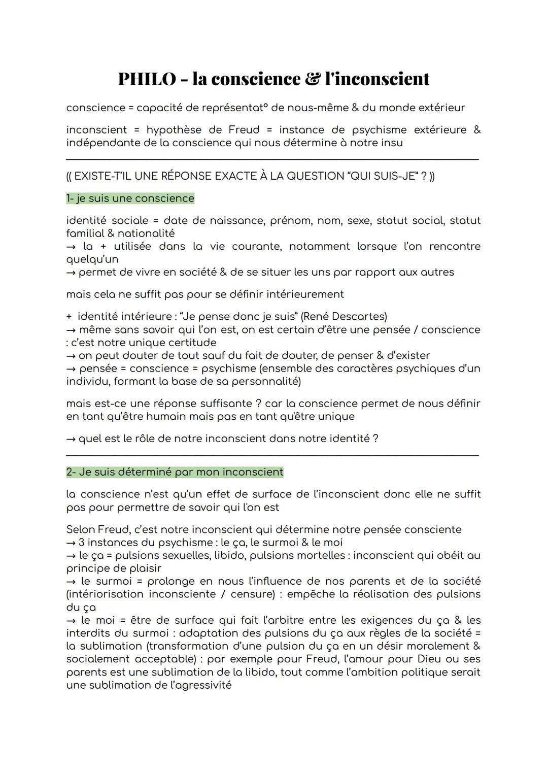 Fiche philosophie conscient /inconscient