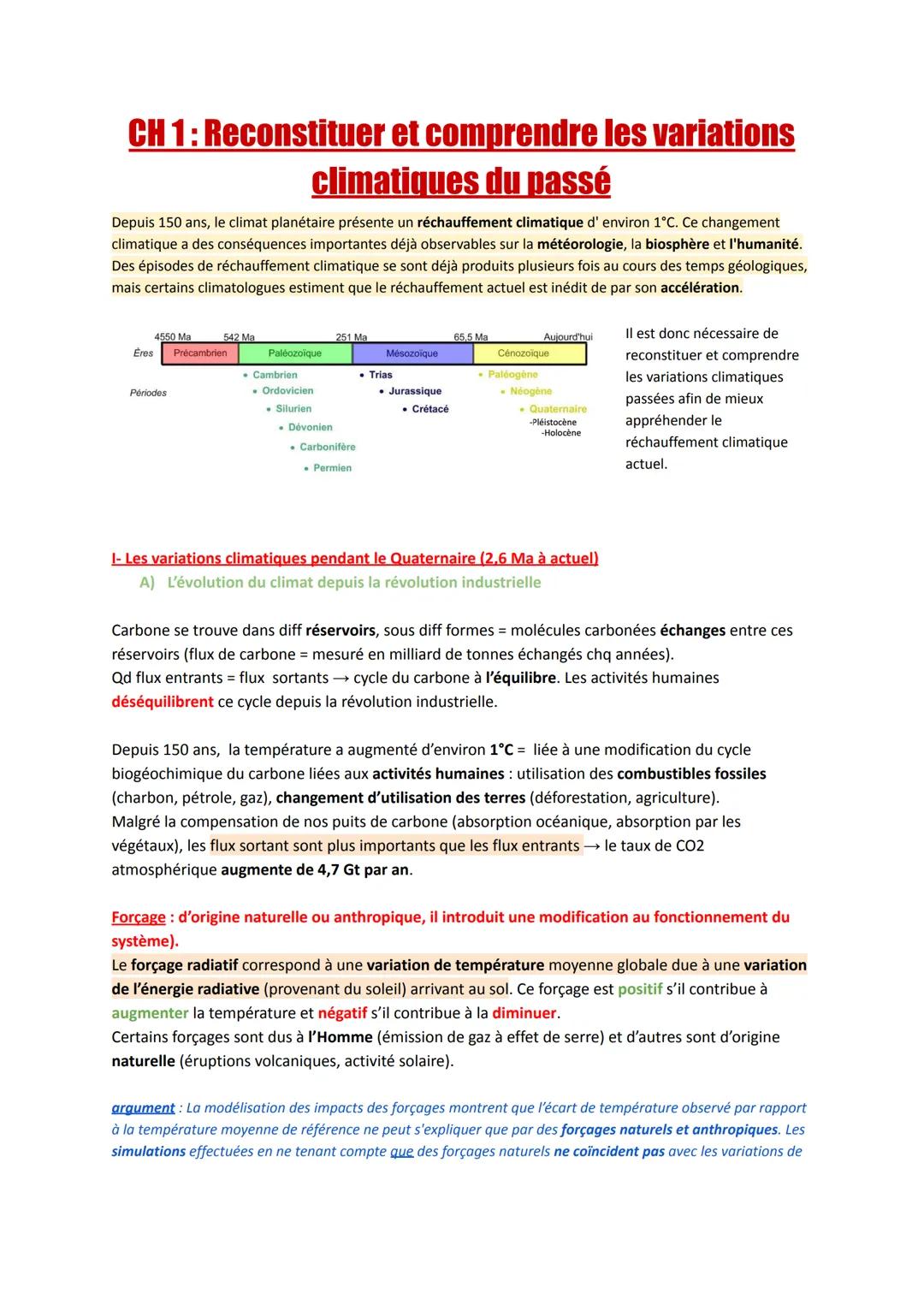 CH1: Reconstituer et comprendre les variations
climatiques du passé
Depuis 150 ans, le climat planétaire présente un réchauffement climatiqu