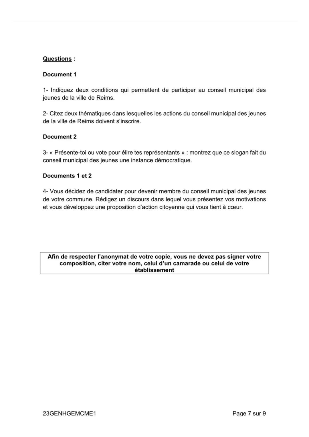 # DIPLÔME NATIONAL DU BREVET
SESSION 2023
# HISTOIRE-GÉOGRAPHIE
ENSEIGNEMENT MORAL ET CIVIQUE
Série générale
Durée de l'épreuve : 2 heure