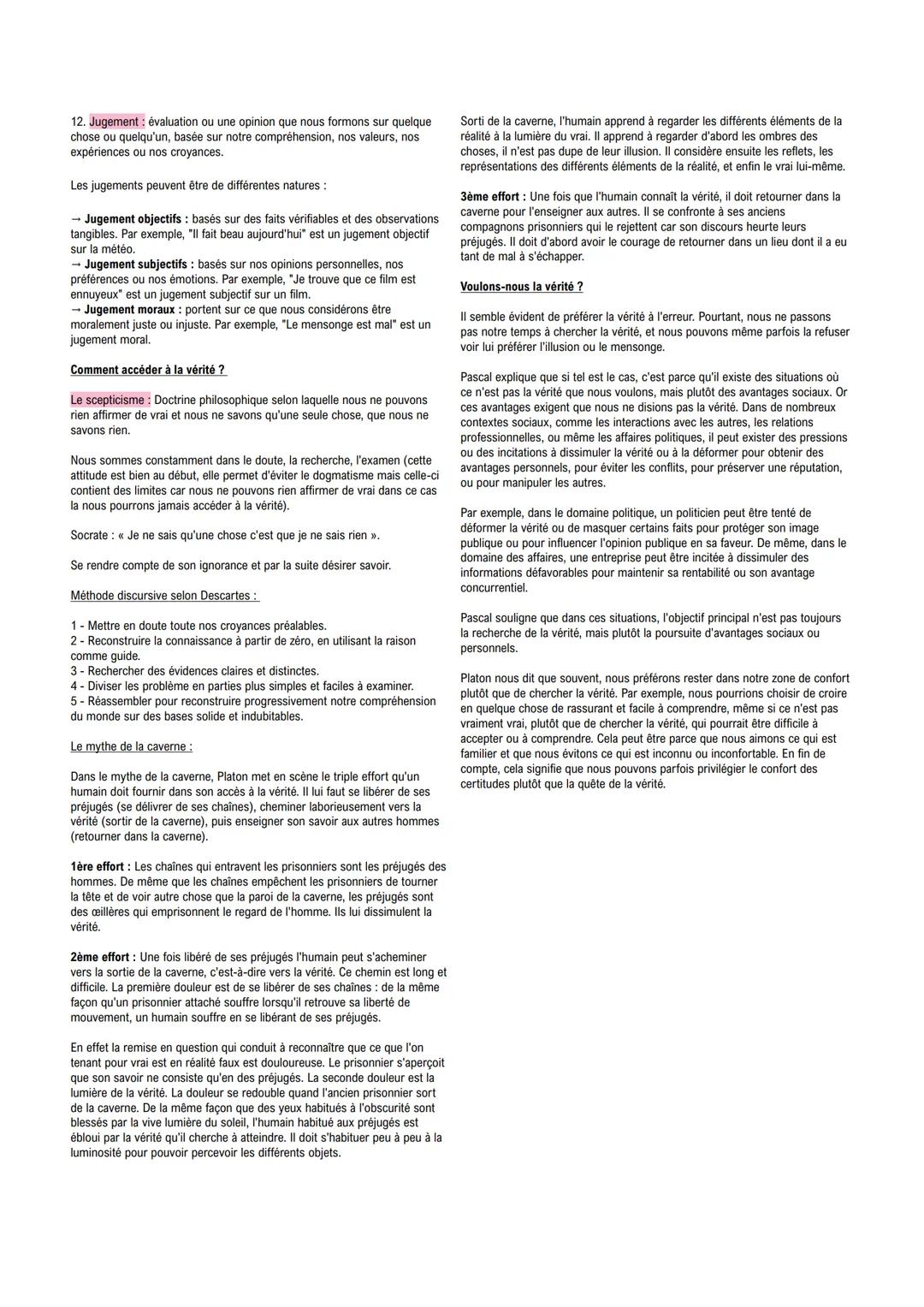 FICHES NOTIONS PHILOSOPHIE + MÉTHODE DISSERTATION --- OCR Start ---
La vérite
Définition:
- Du latin << vertitas >>>
- la vérité: la corresp