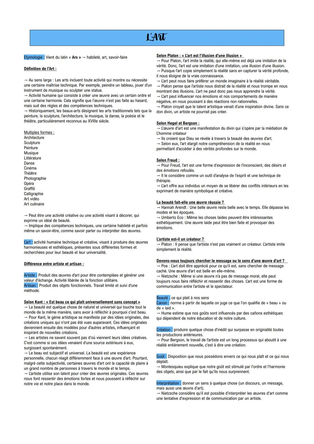 FICHES NOTIONS PHILOSOPHIE + MÉTHODE DISSERTATION --- OCR Start ---
La vérite
Définition:
- Du latin << vertitas >>>
- la vérité: la corresp