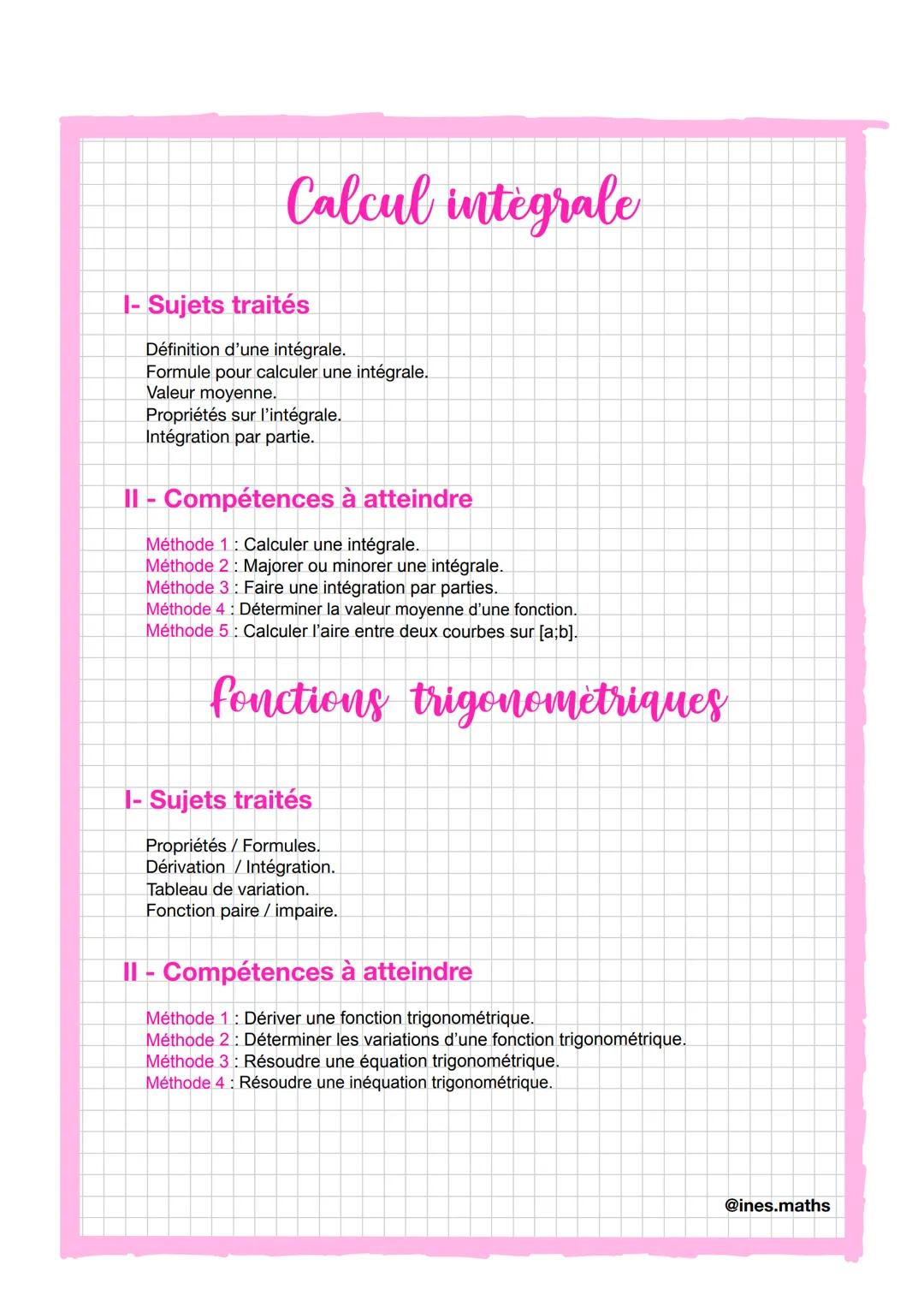 Exponentielle
I- Sujets traités
Représentation graphique.
Dérivation.
Équations et inéquations.
Formules.
Limites + croissances comparées.
I