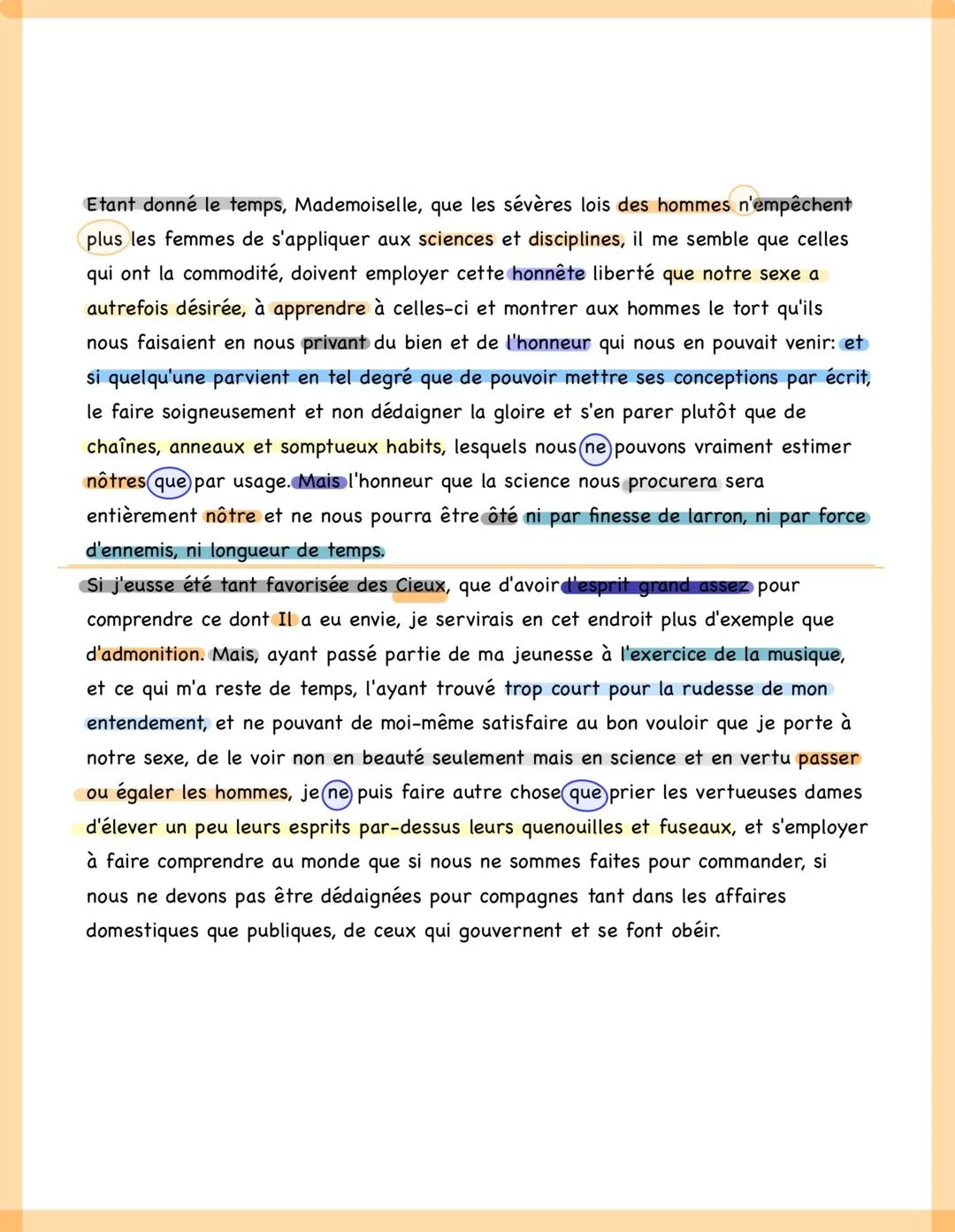 Etant donné le temps, Mademoiselle, que les sévères lois des hommes n'empêchent
plus les femmes de s'appliquer aux sciences et disciplines,